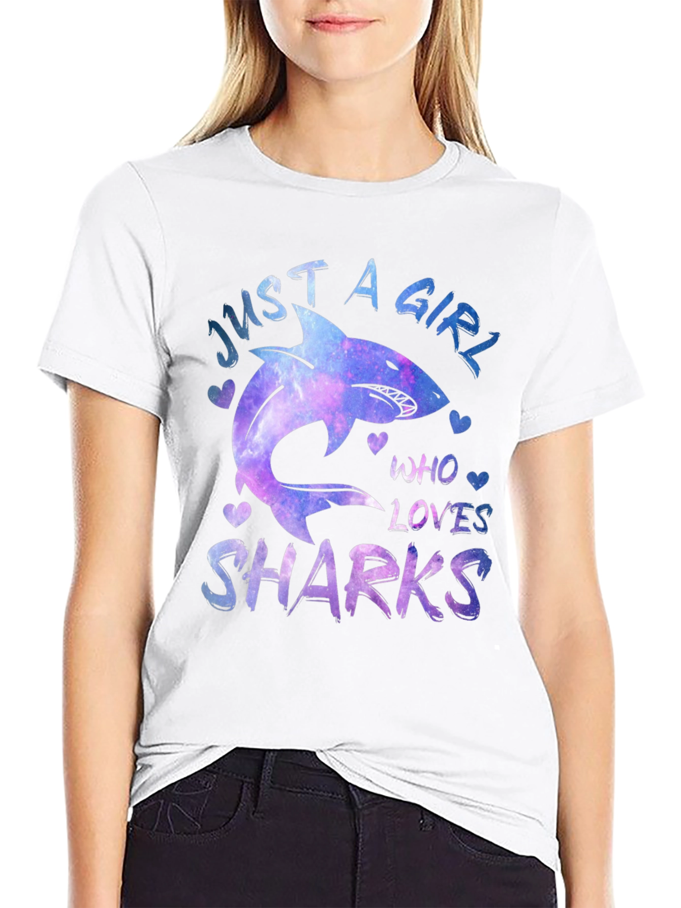 Black Just A Girl Who Loves Sharks Graphic Tee view 9