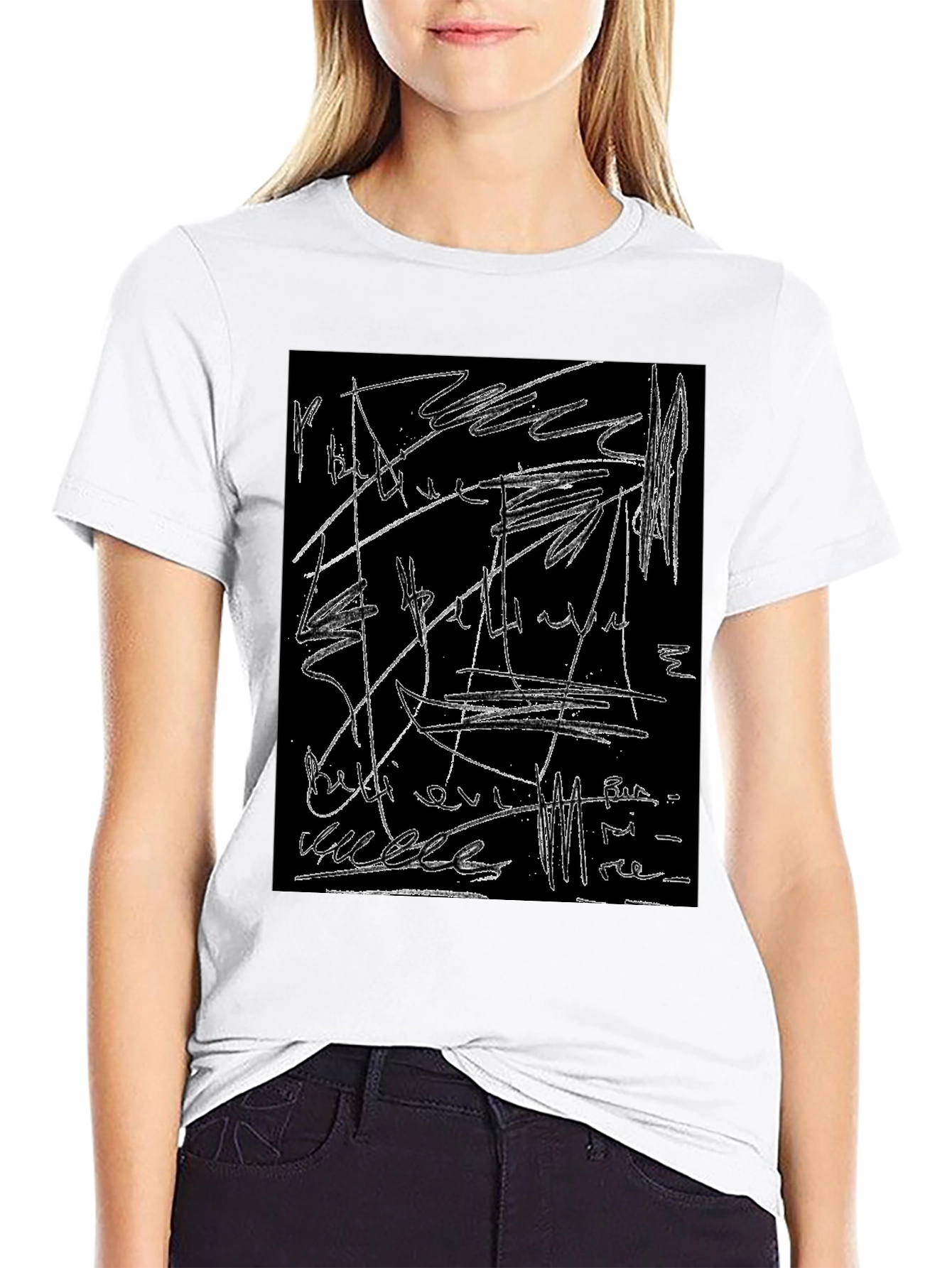 Black Abstract Scribble Graphic Black T-Shirt view 9