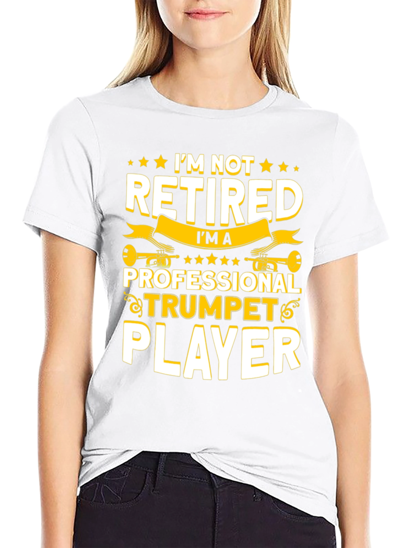 Black I'm Not Retired Trumpet Player T-Shirt view 9