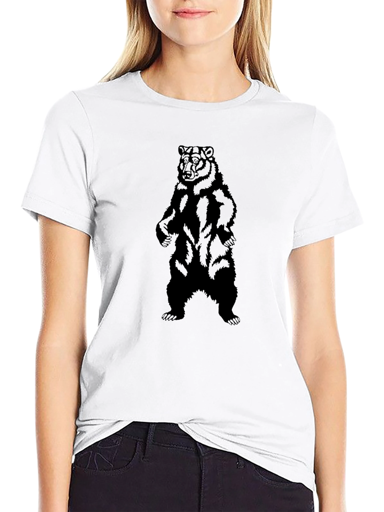 Black Bear Graphic Tee - Solid Black Comfort Fit Shirt view 9