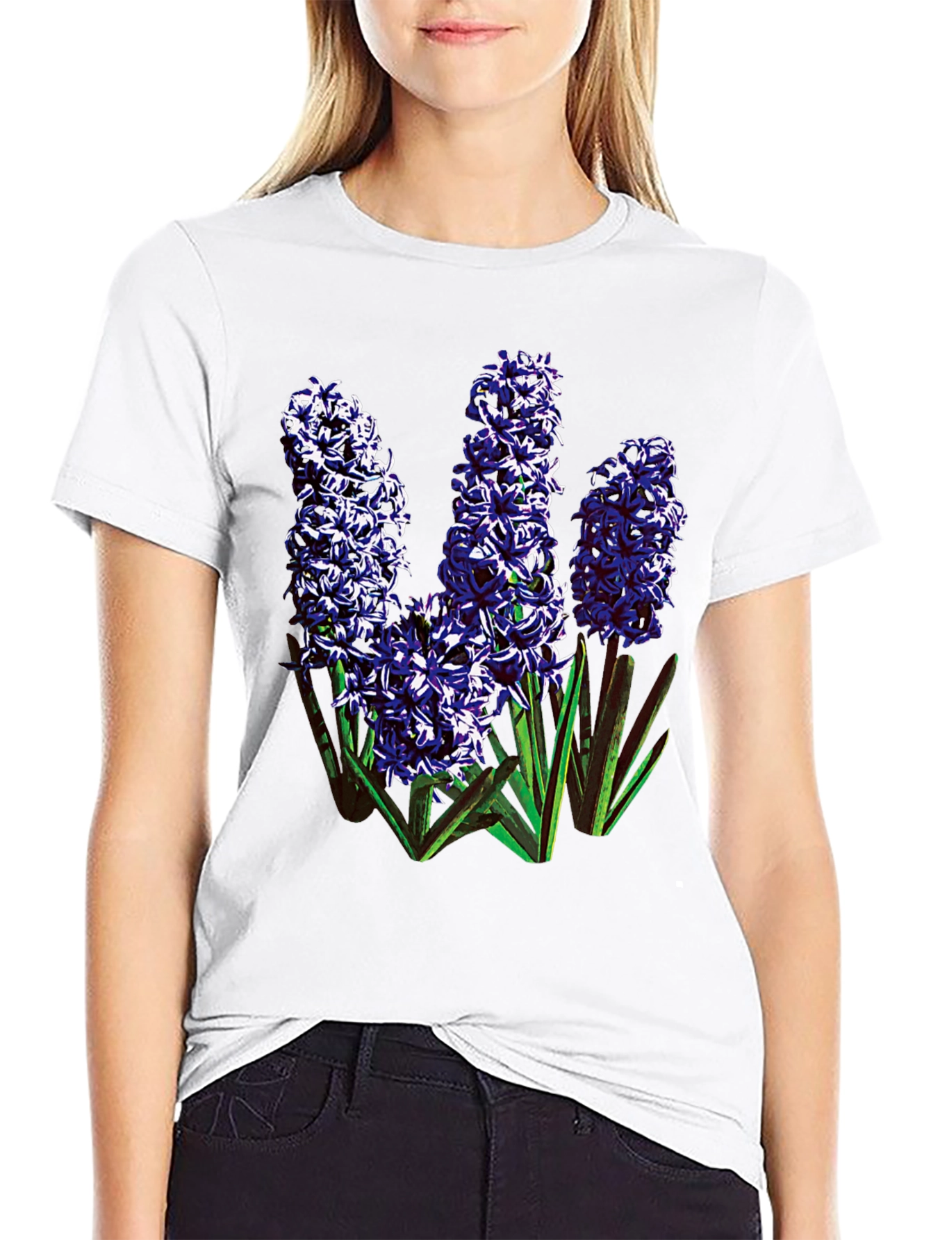 Black Floral Print Black Cotton Tee view 9