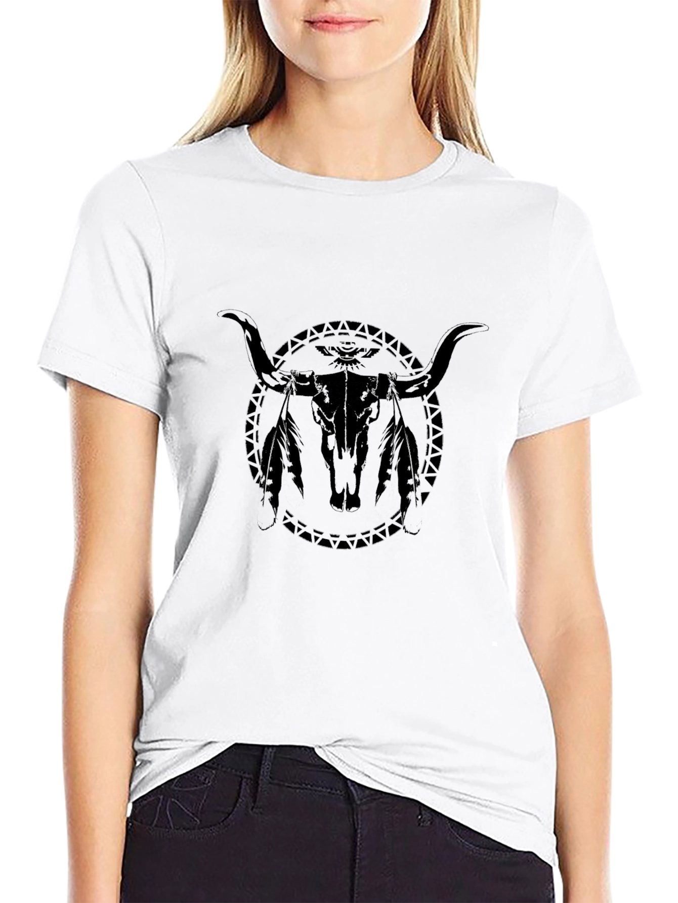 Black Bull Skull Graphic Tee - Western Style - 9