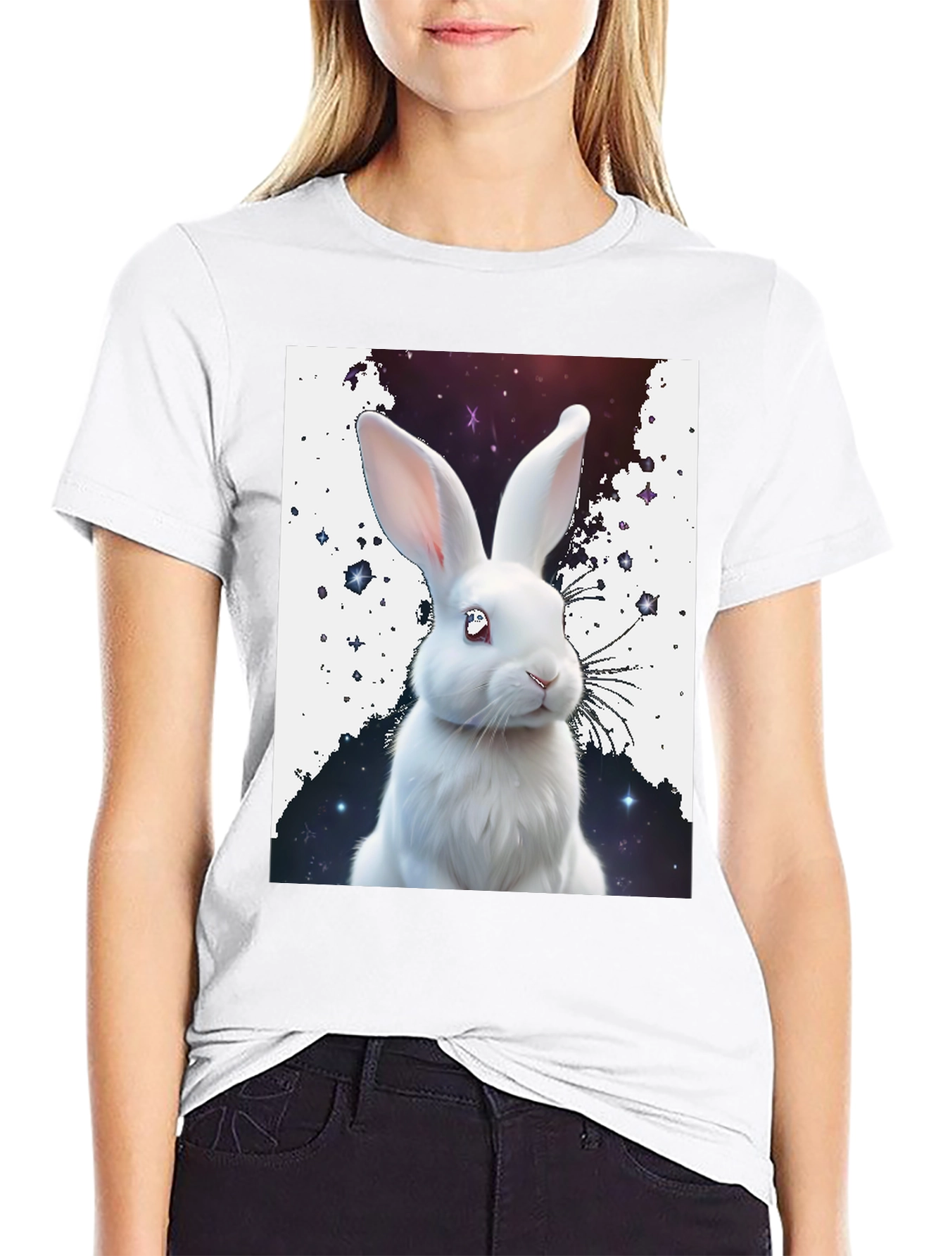 Black Cosmic Bunny T-Shirt - Unique Galaxy Rabbit Design view 9