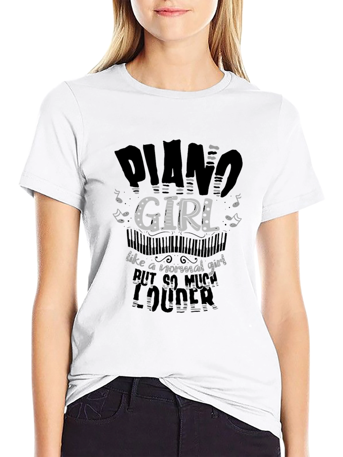 Black Piano Girl T-Shirt - Musical Humor Tee view 9