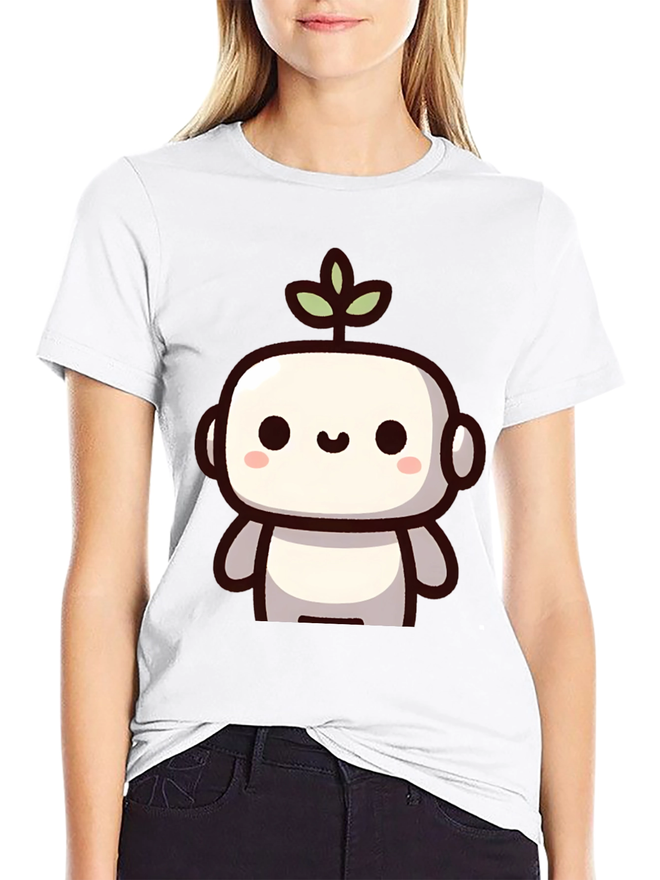 Black Cute Robot Plant Graphic T-Shirt view 9