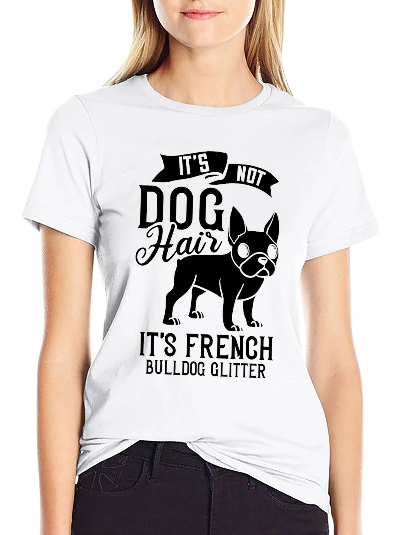 Black Funny French Bulldog Glitter T-Shirt view 9