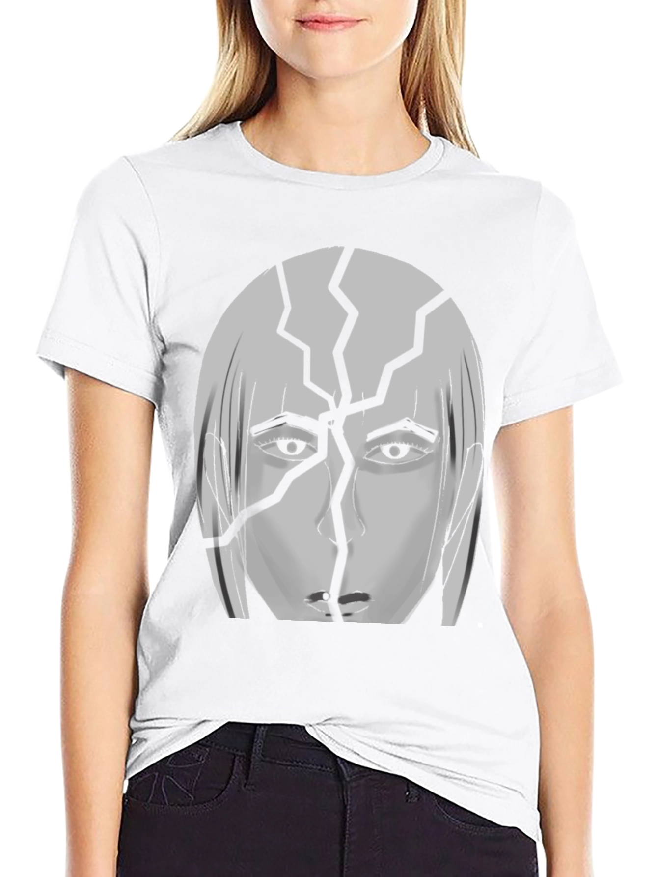 Black Cracked Head Graphic Print T-Shirt view 9