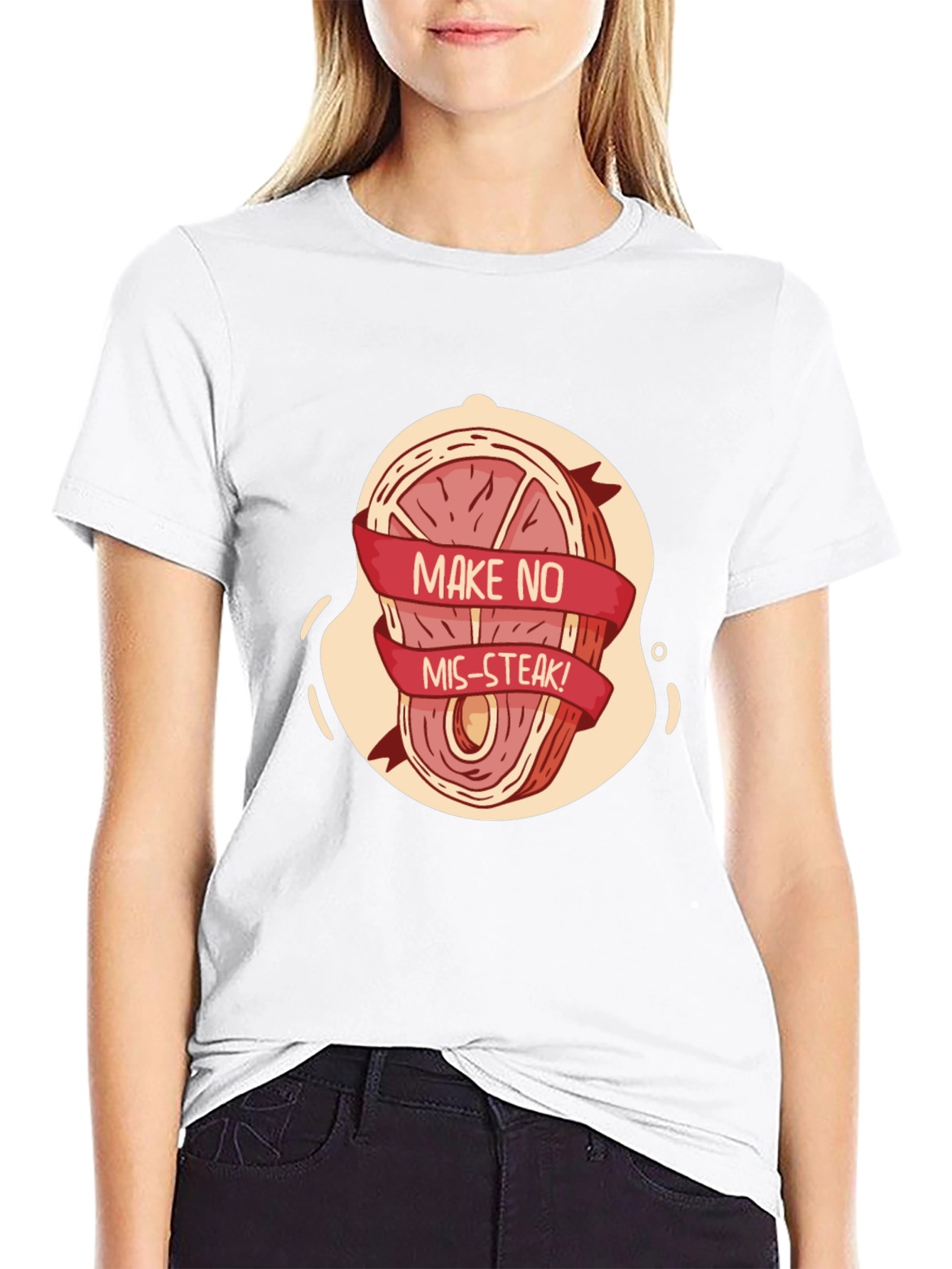 Black Humorous "Make No Mis-Steak" Graphic Tee view 9