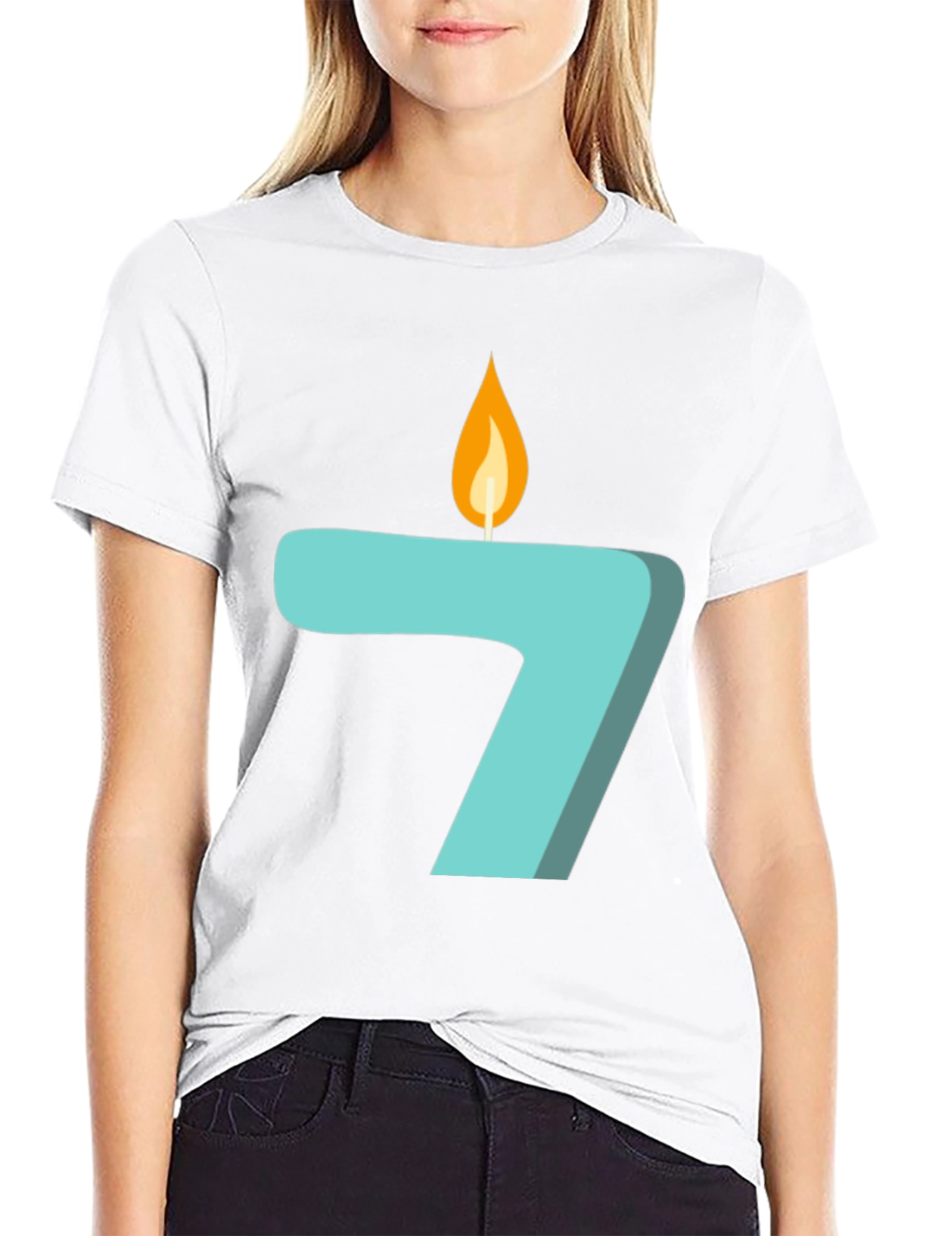Black Number 7 Birthday Candle Graphic T-Shirt view 9
