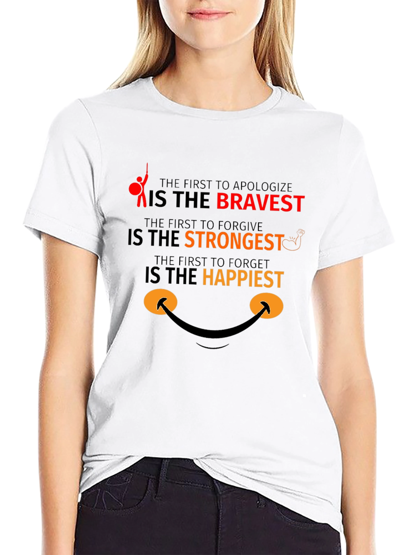 Black Bravery Strongest Happy T-Shirt view 9