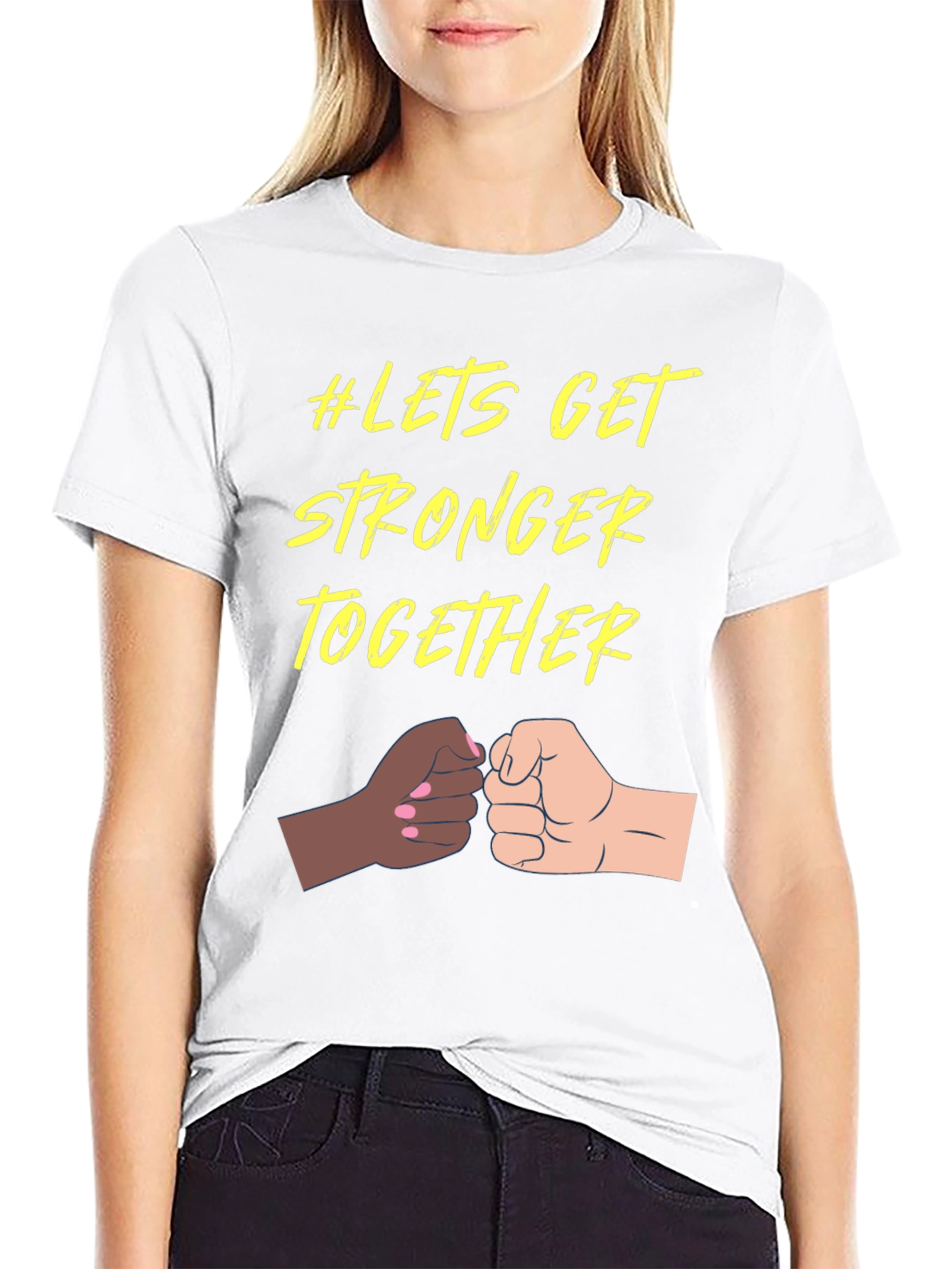 Black Let's Get Stronger Together Unisex T-Shirt view 9