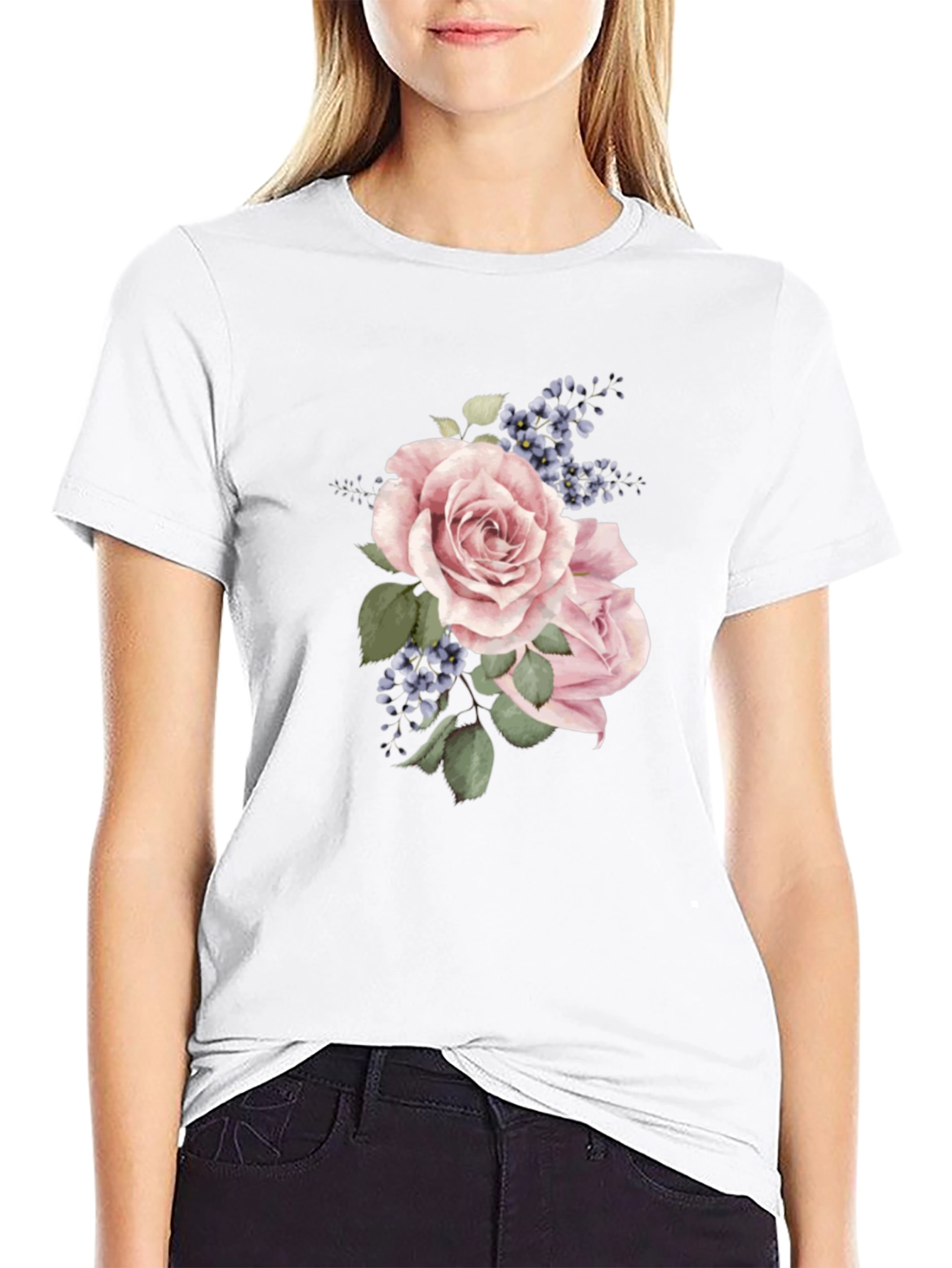 Black Floral Rose Graphic Black T-Shirt view 9