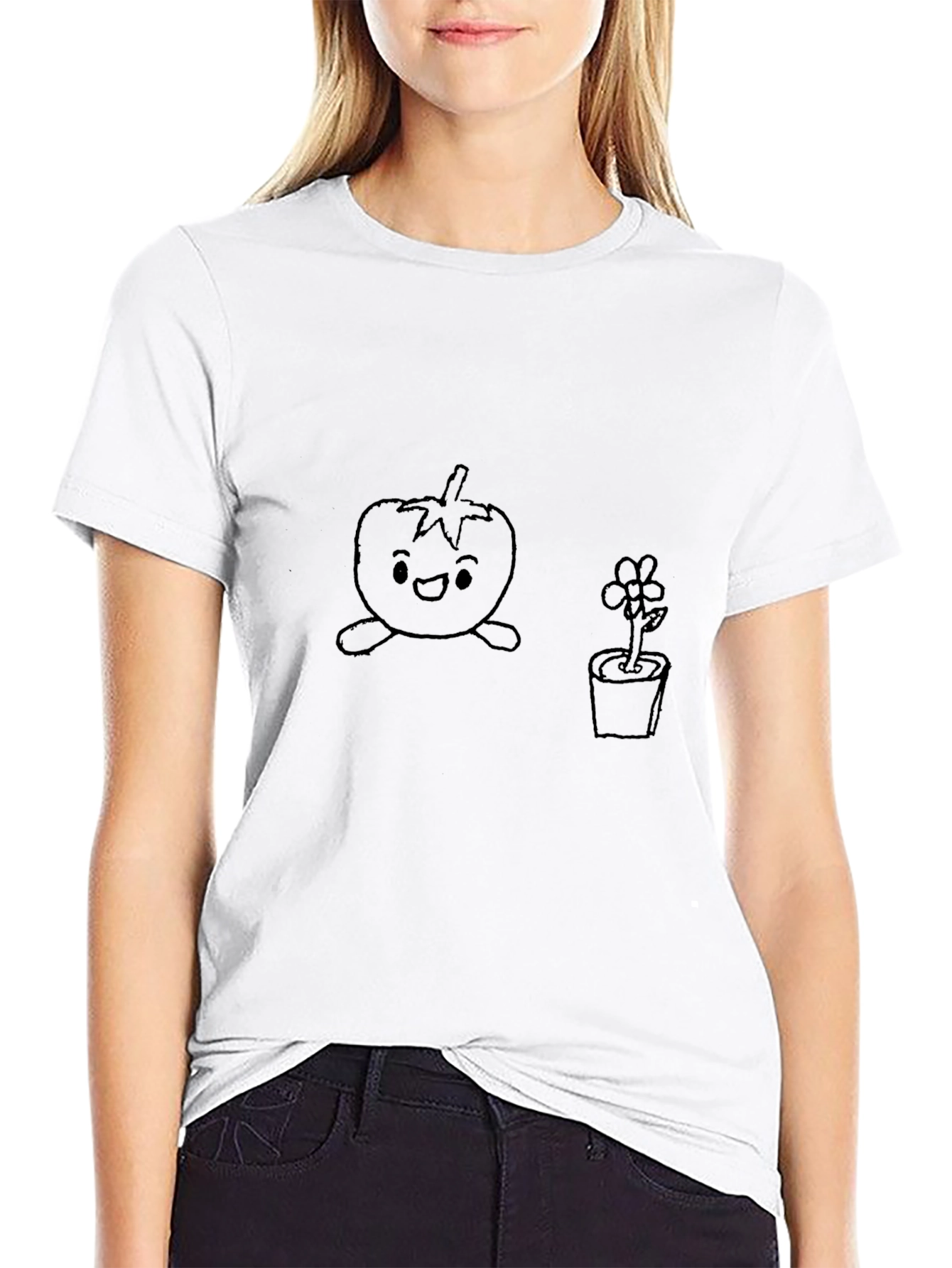 Cute Tomato & Flower Graphic T-Shirt - Unisex Black Tee - 9
