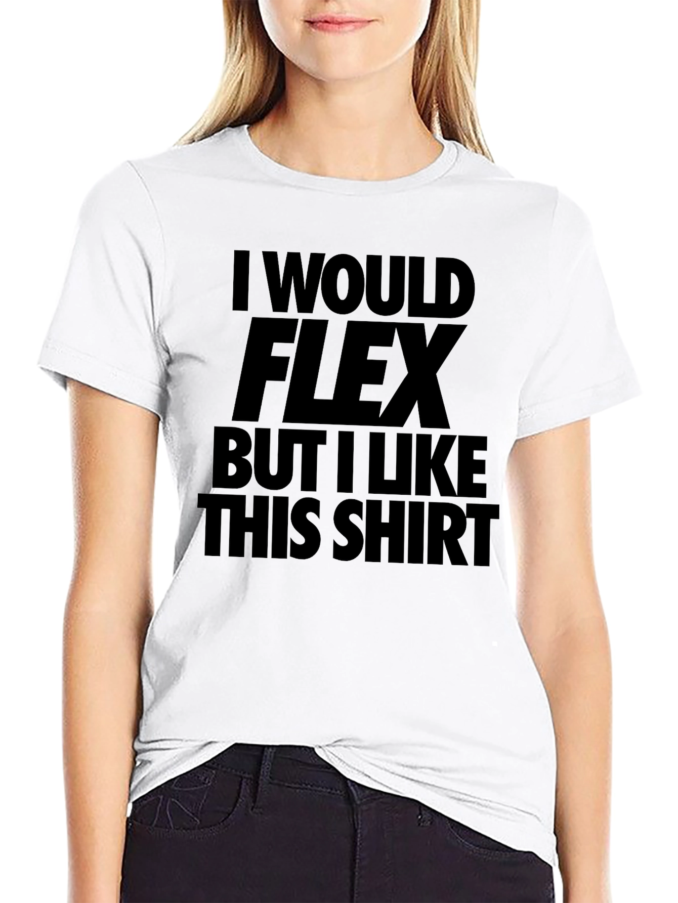Black Funny Flex T-Shirt: I Would Flex But I Like This Shirt view 9