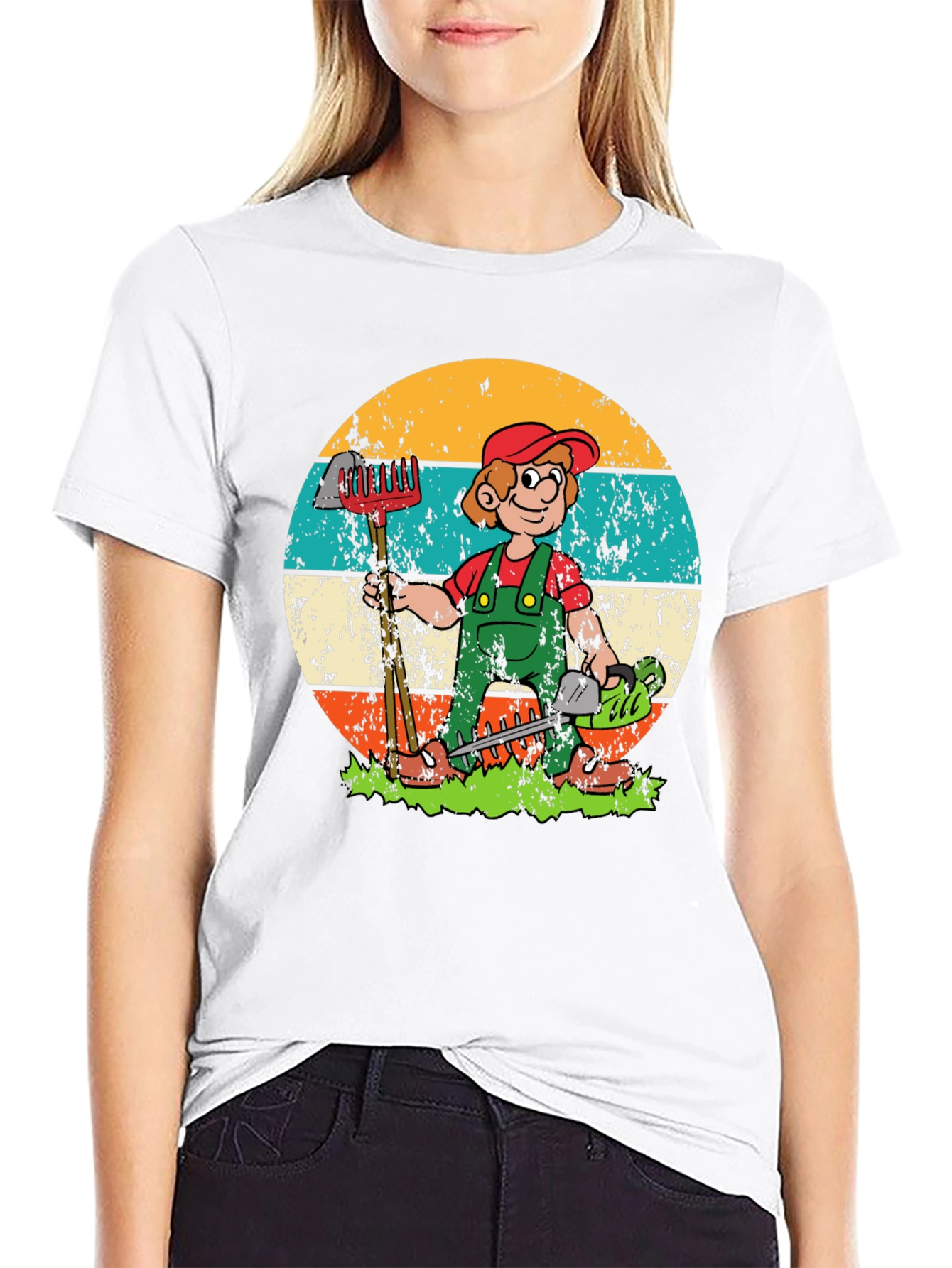 Black Gardener Cartoon Graphic T-Shirt - Unisex view 9