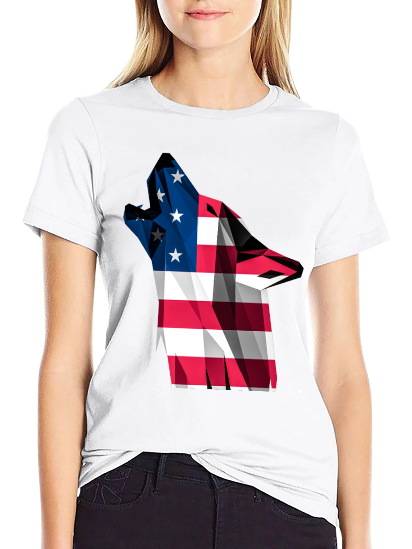 Black American Flag Wolf Graphic Tee view 9