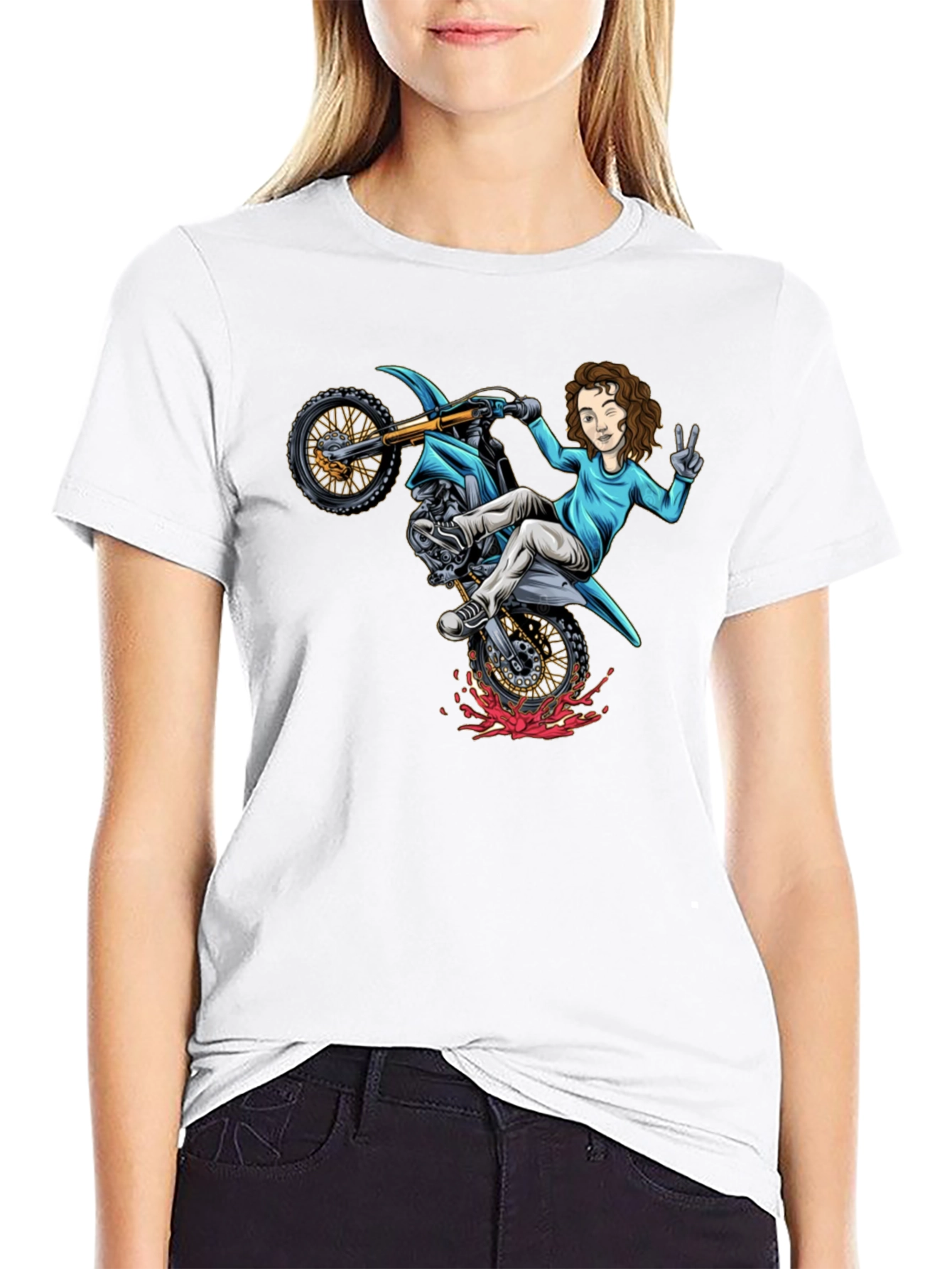 Black Motorcycle Girl Graphic Tee - Black Cotton Shirt view 9