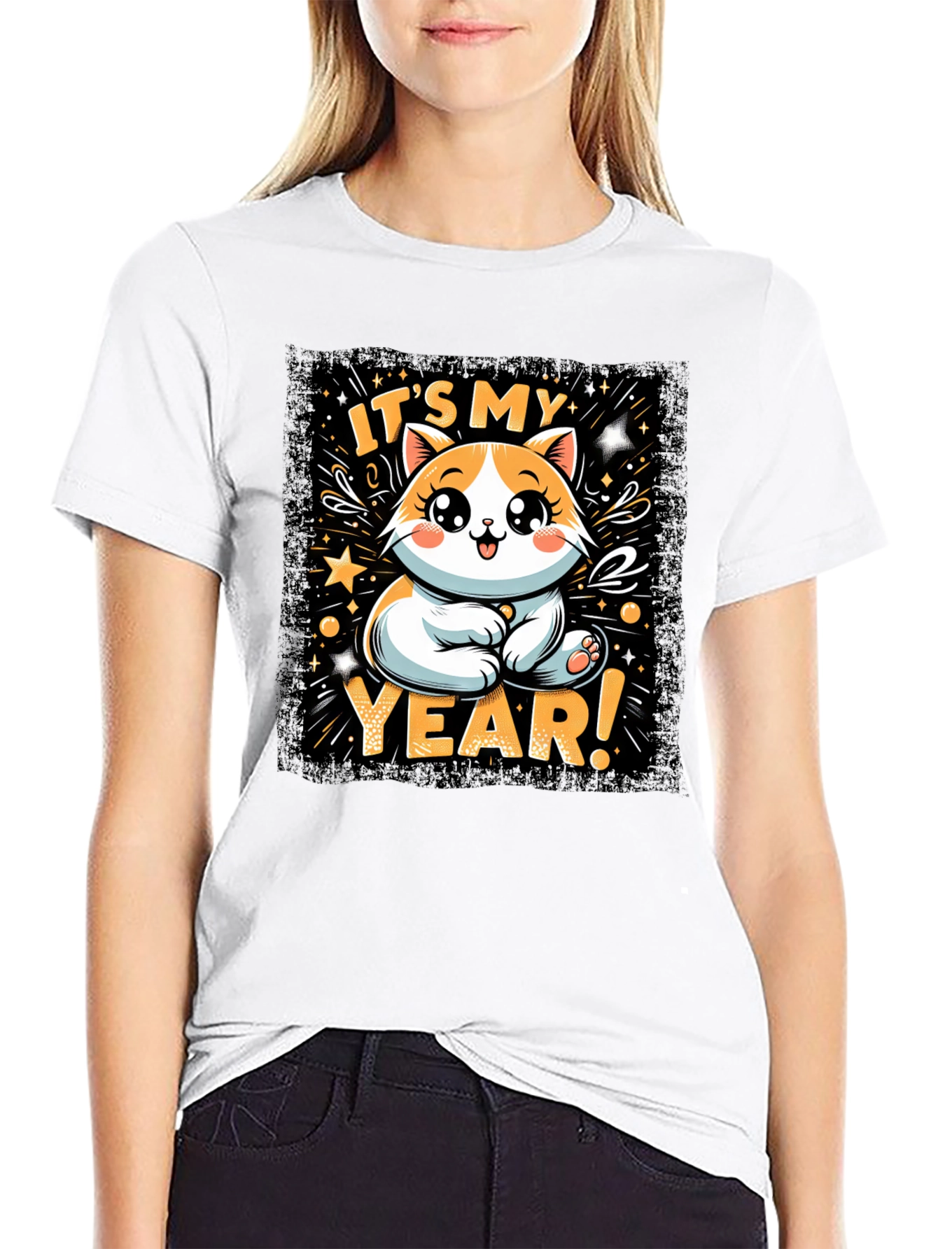 Black Cute Cat Year T-Shirt view 9