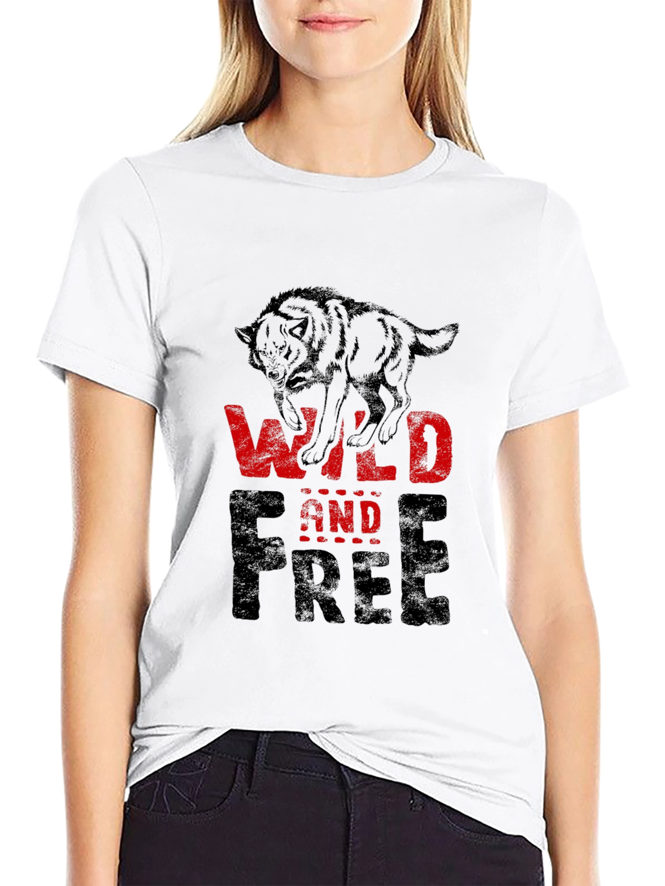 Black Wild and Free Wolf Graphic T-Shirt view 9