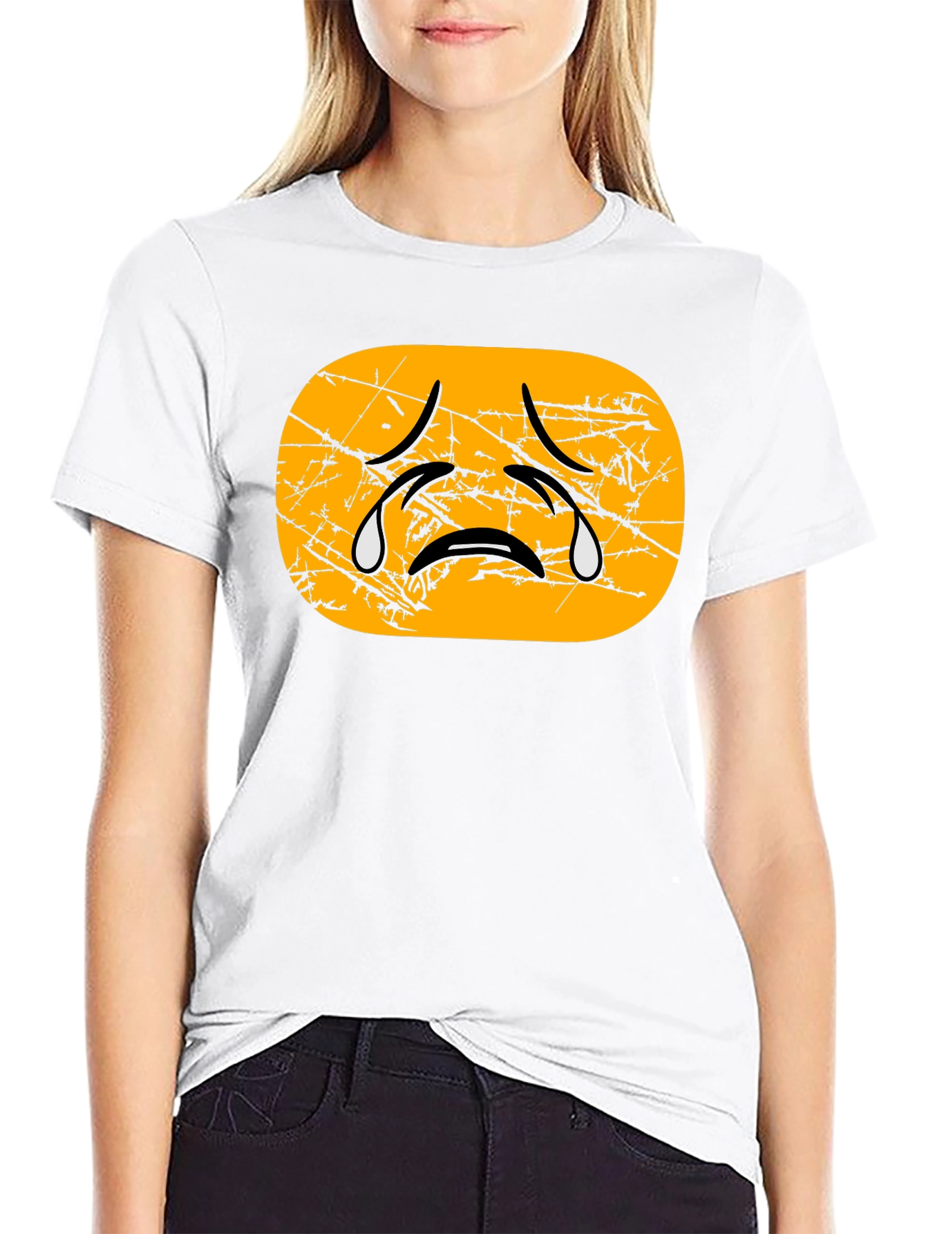Black Distressed Crying Emoji T-Shirt - Black view 9