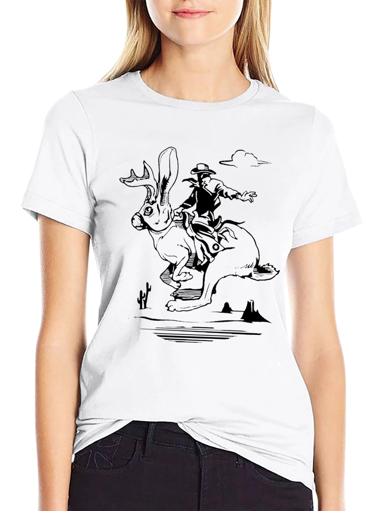 Black Cowboy Riding Hare T-Shirt - Western Graphic Tee view 9