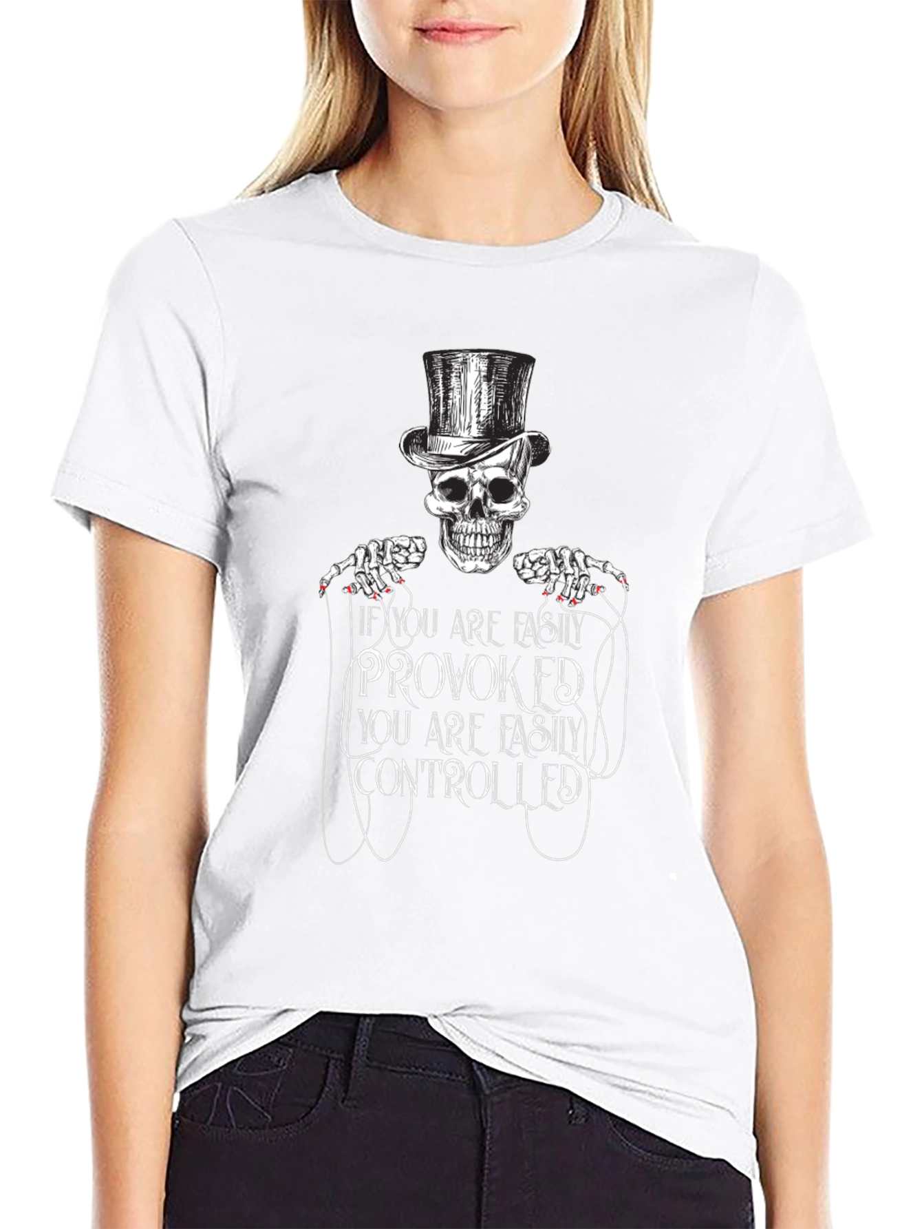 Black Provoked Controlled Skeleton Top Hat Graphic Tee - Black view 9