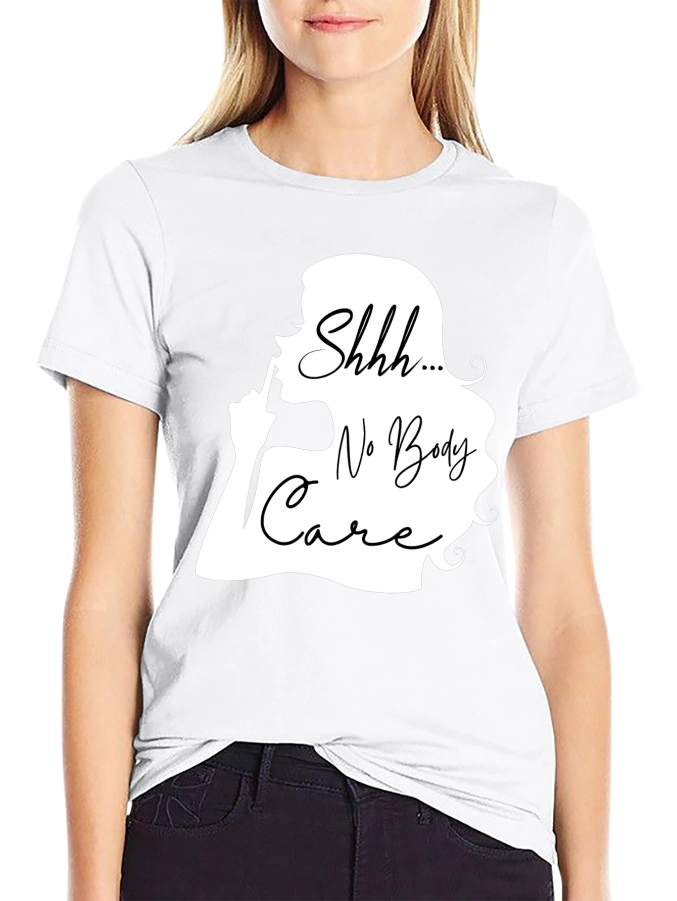 Black Shhh No Body Care Graphic Tee - Black Cotton T-Shirt view 9