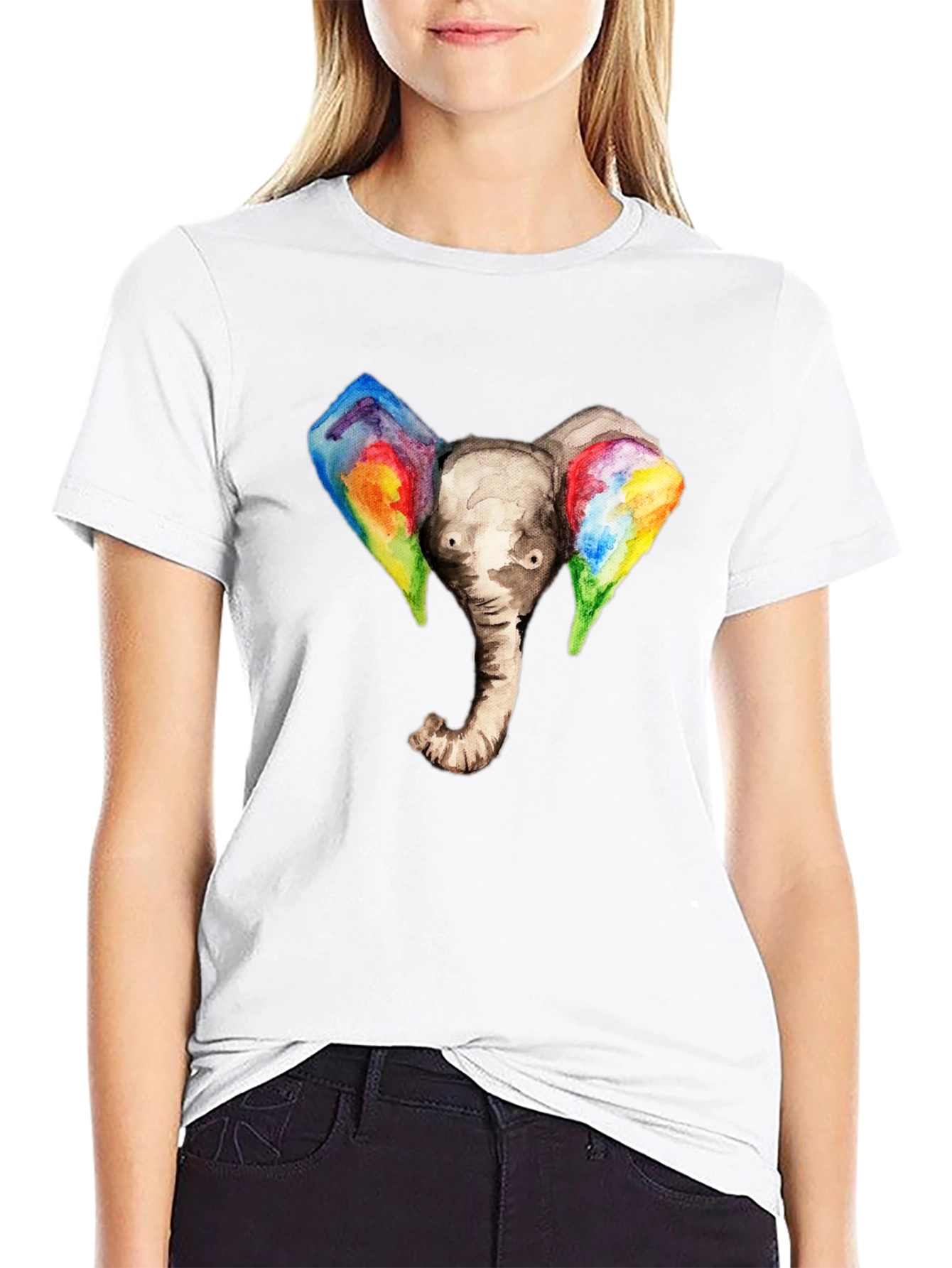 Black Elephant Rainbow Ears Graphic T-Shirt view 9