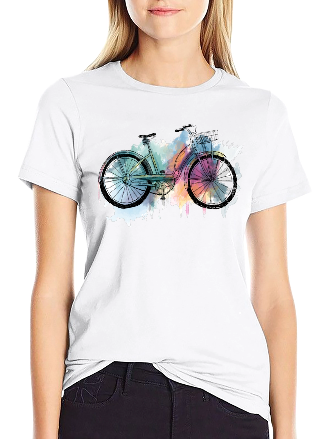 Black Watercolor Bicycle Graphic T-Shirt - Black view 9