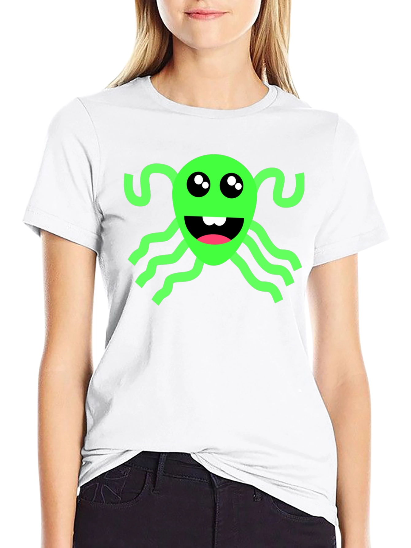 Black Funny Green Alien Black T-Shirt view 9
