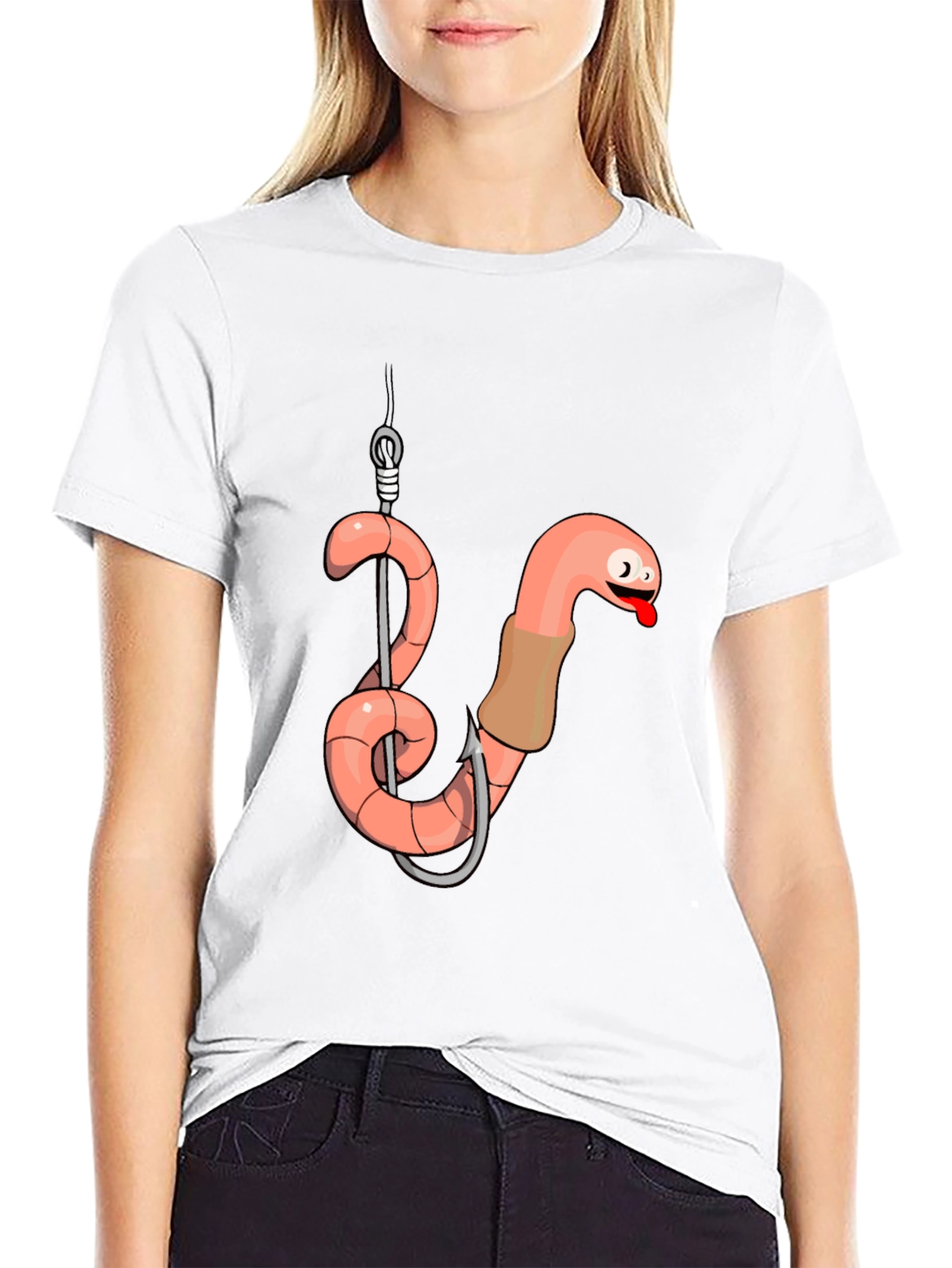 Black Funny Worm on Hook Black T-Shirt view 9