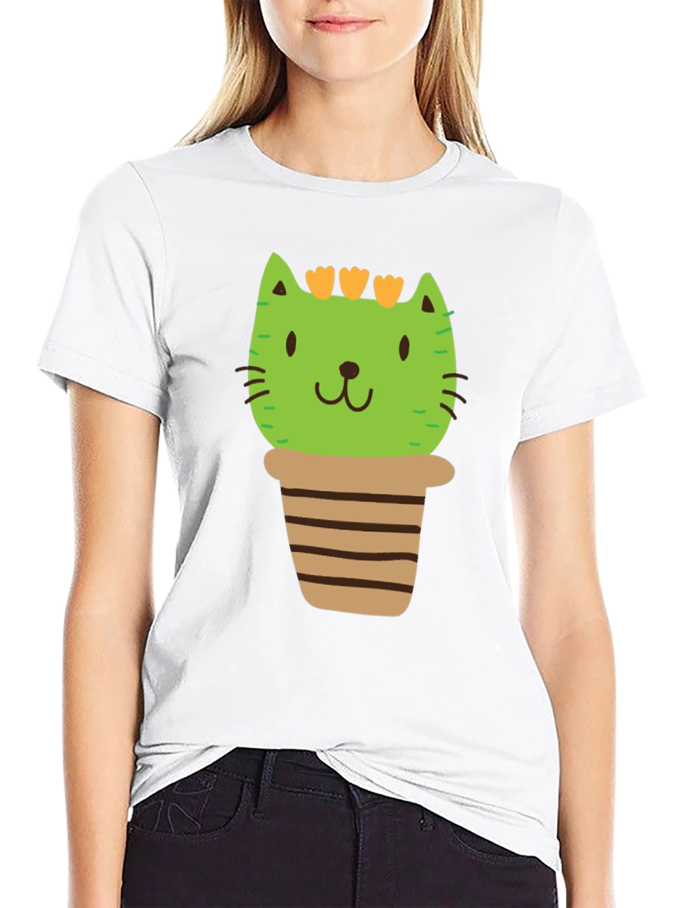 Black Cactus Cat T-Shirt - Plant Lover Tee view 9