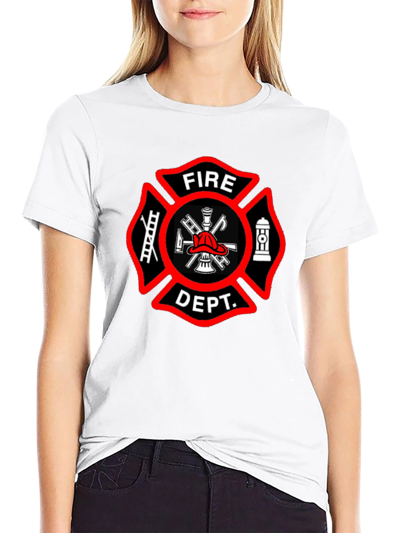 Black Fire Department T-Shirt - Maltese Cross Graphic Tee view 9