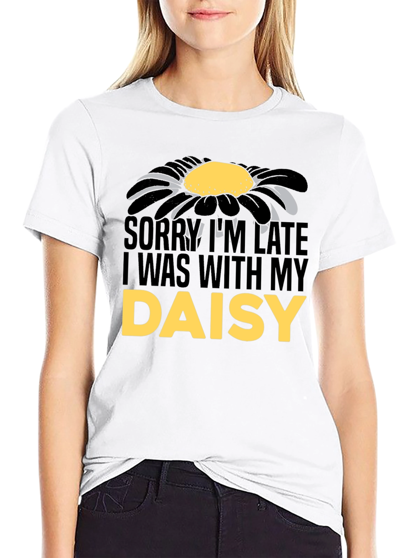 Black Daisy Graphic Men's T-Shirt - Sorry I'm Late view 9