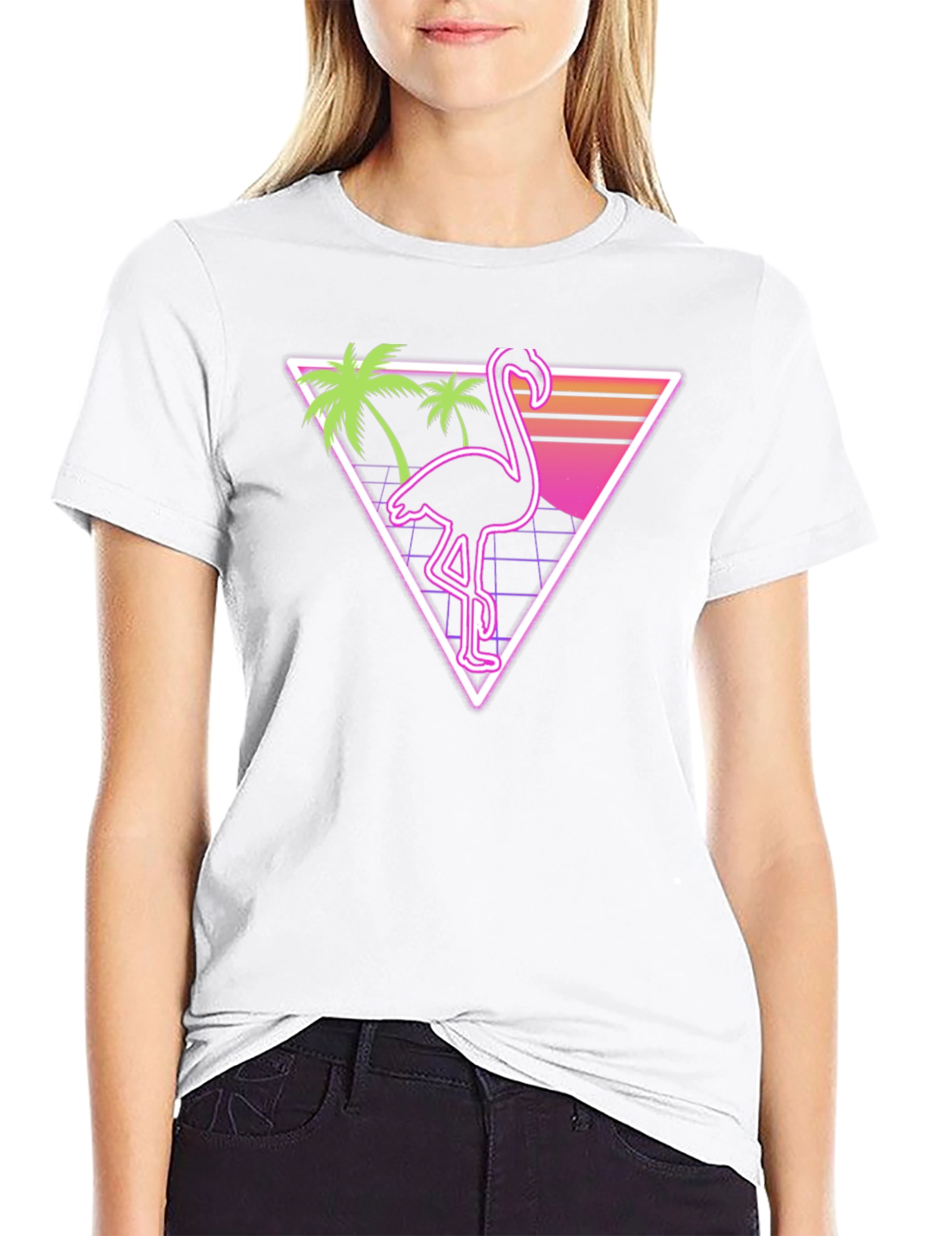 Black Retro Flamingo T-Shirt - Vaporwave Style view 9
