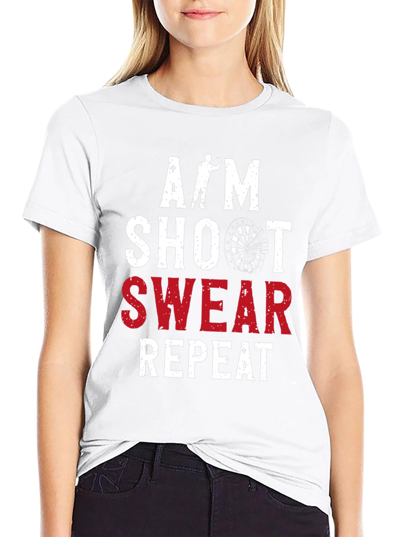 Black Aim Shoot Swear Repeat Darts Graphic Tee view 9