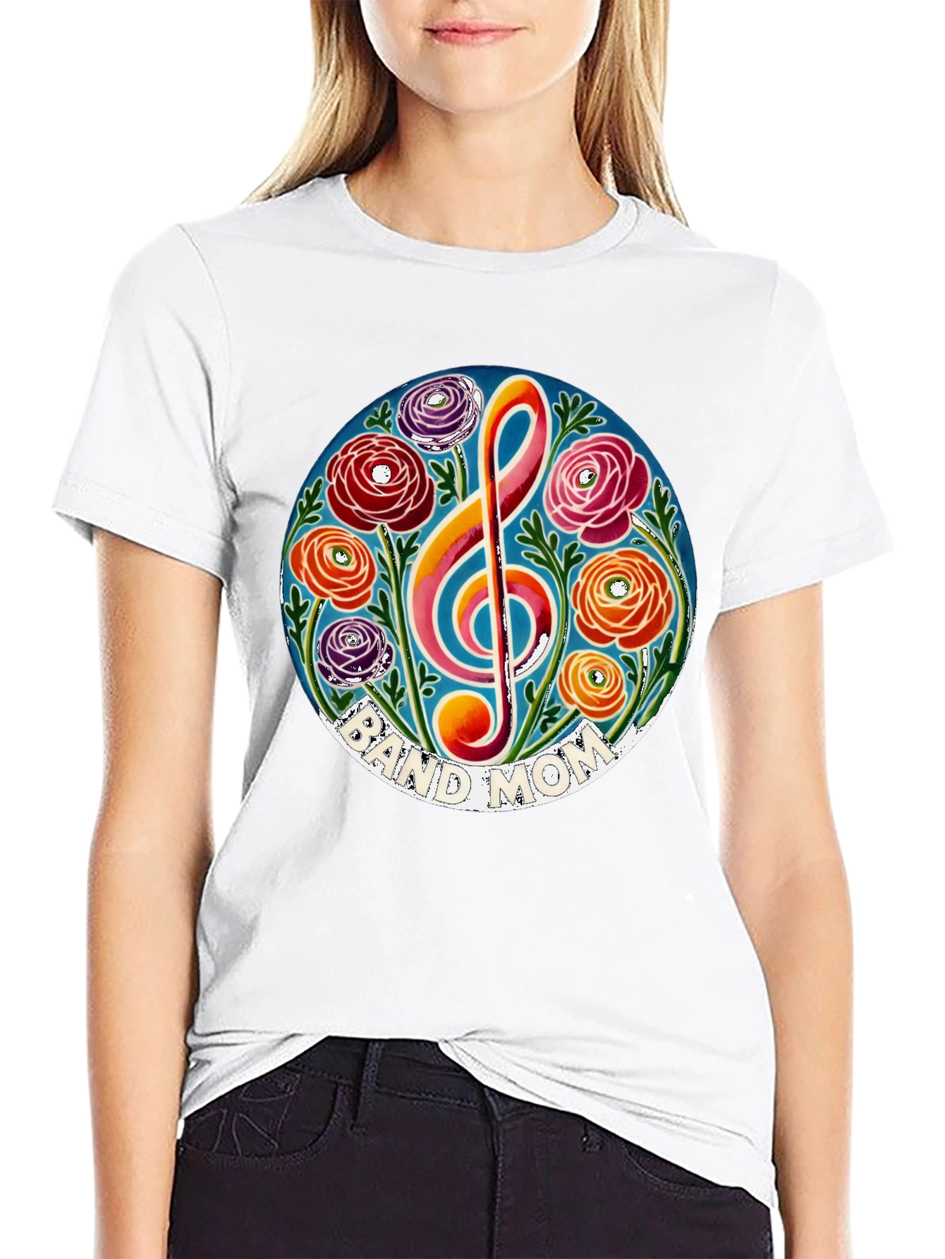 Black Band Mom Floral Treble Clef T-Shirt view 9