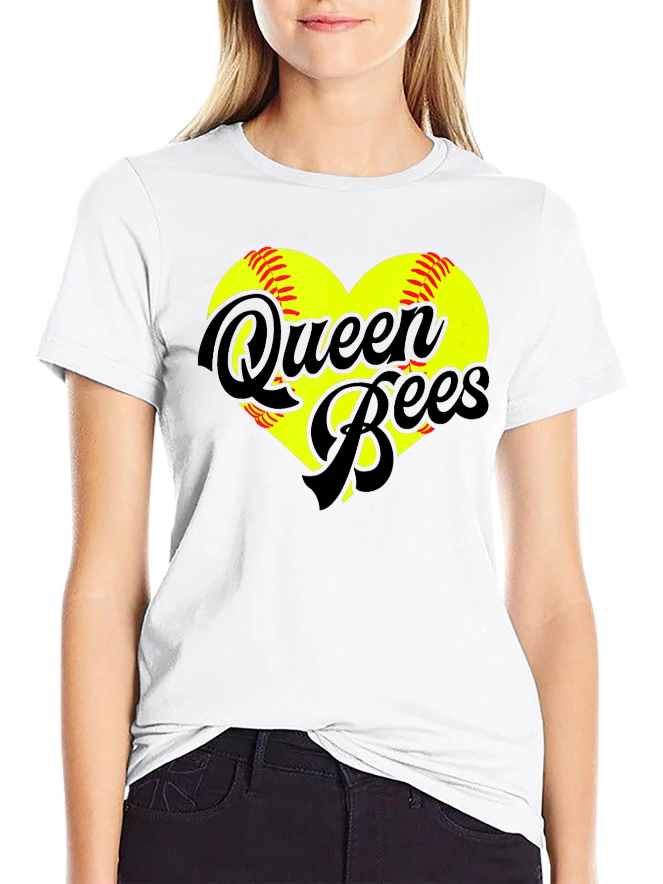 Black Queen Bees Softball Heart T-Shirt view 9