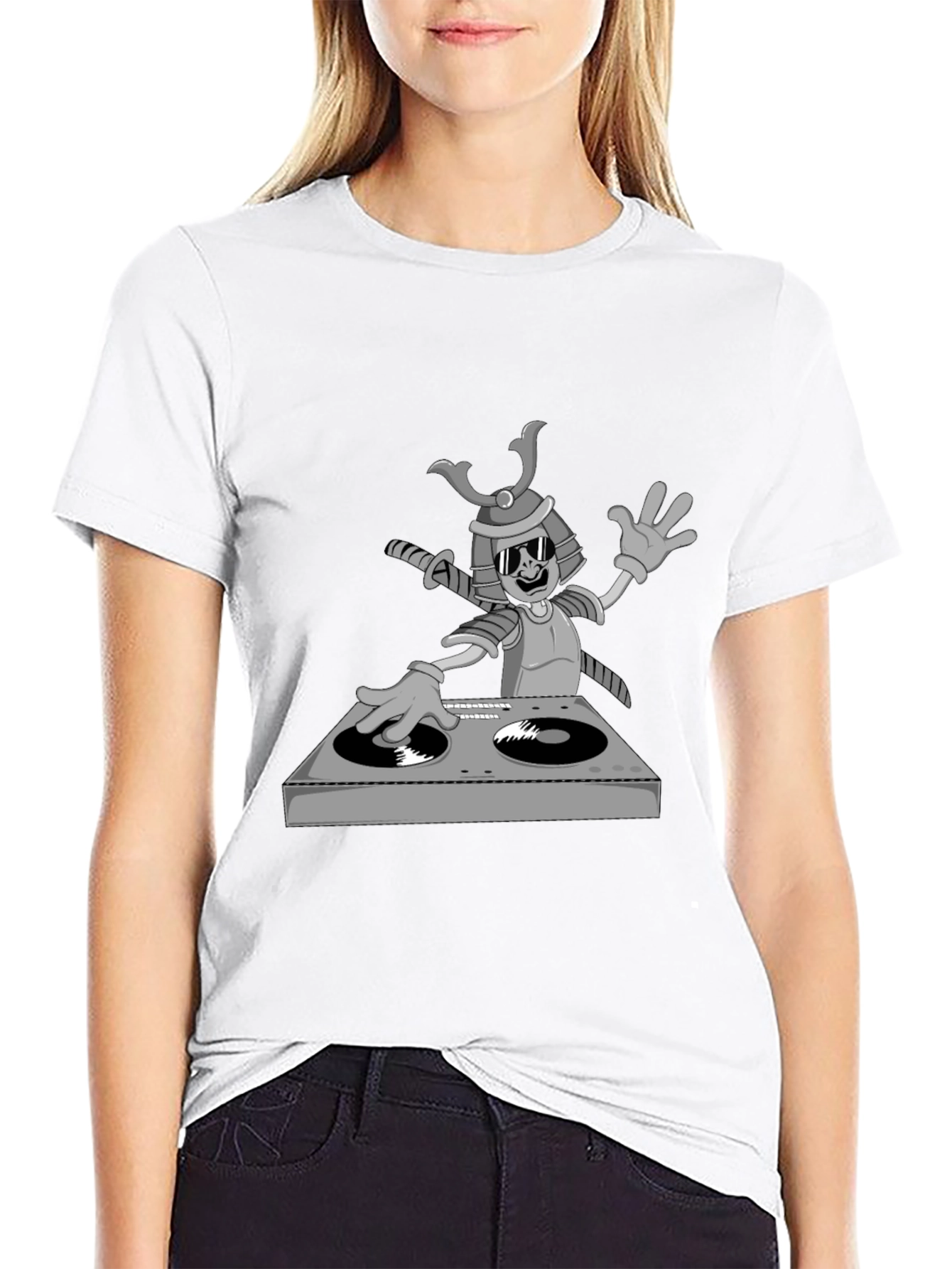 Black DJ Samurai T-Shirt - Cool Cartoon Graphic Tee view 9