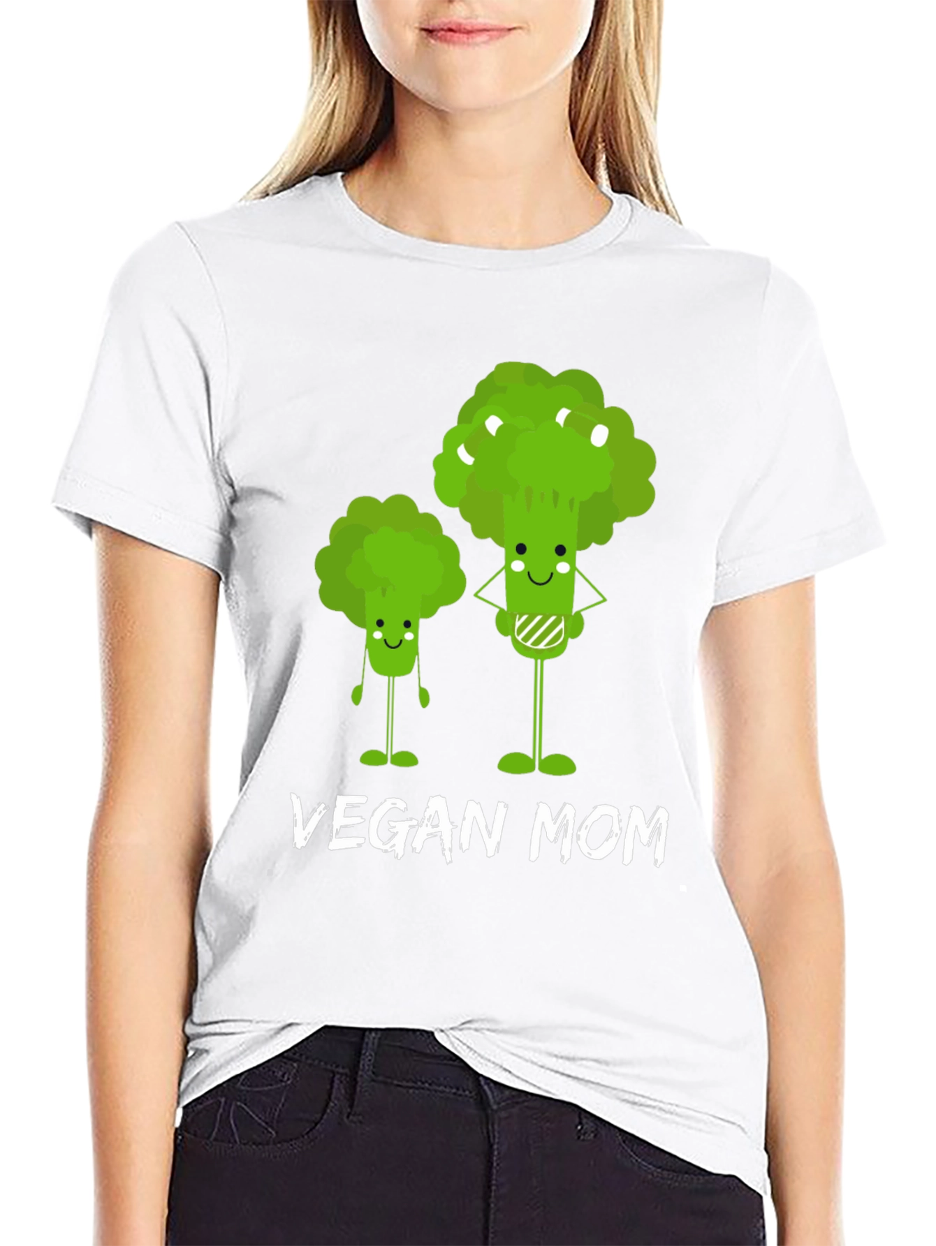 Black Vegan Mom T-Shirt - Cute Broccoli Design view 9