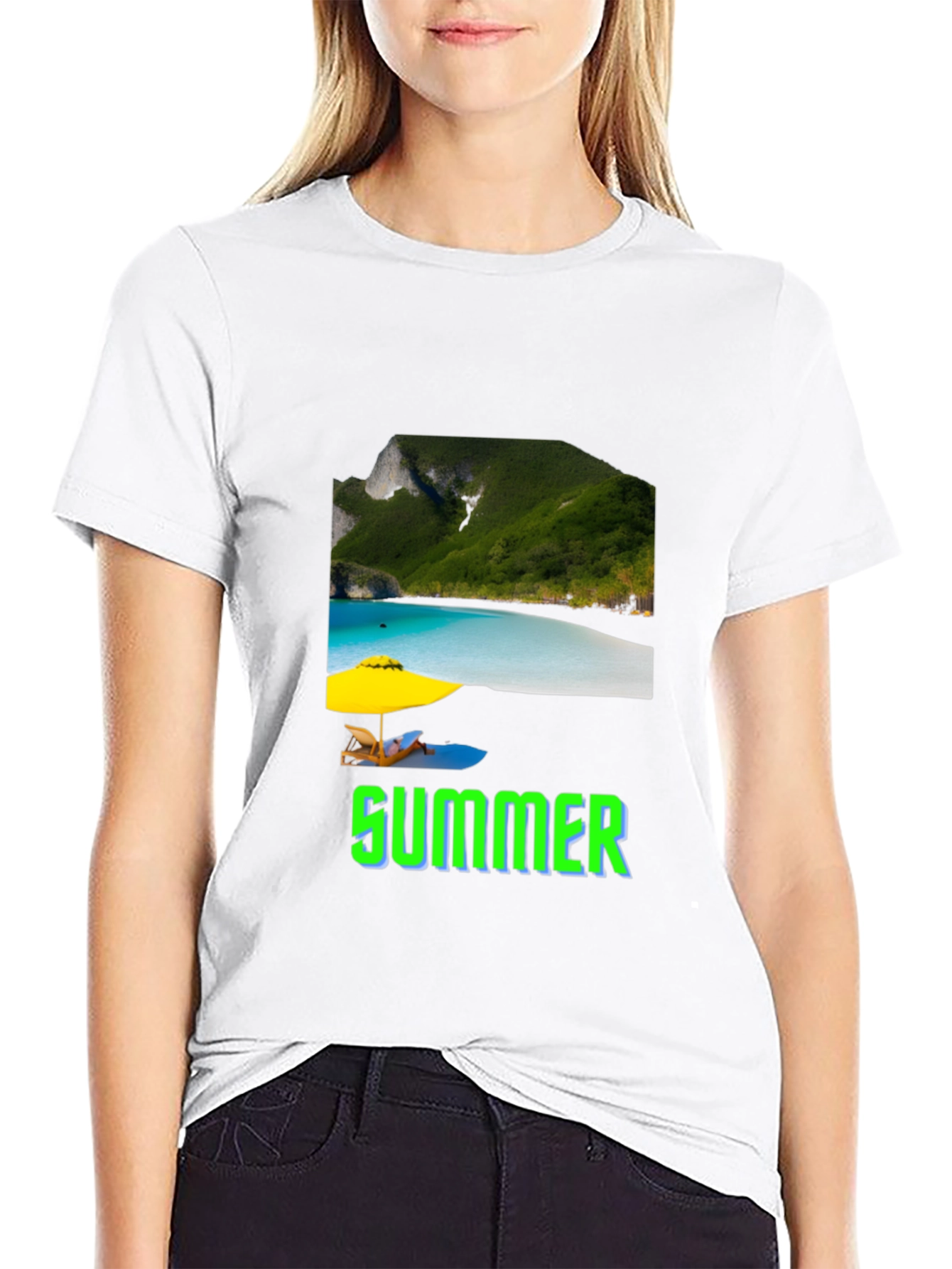 Black Summer Beach Graphic T-Shirt view 9