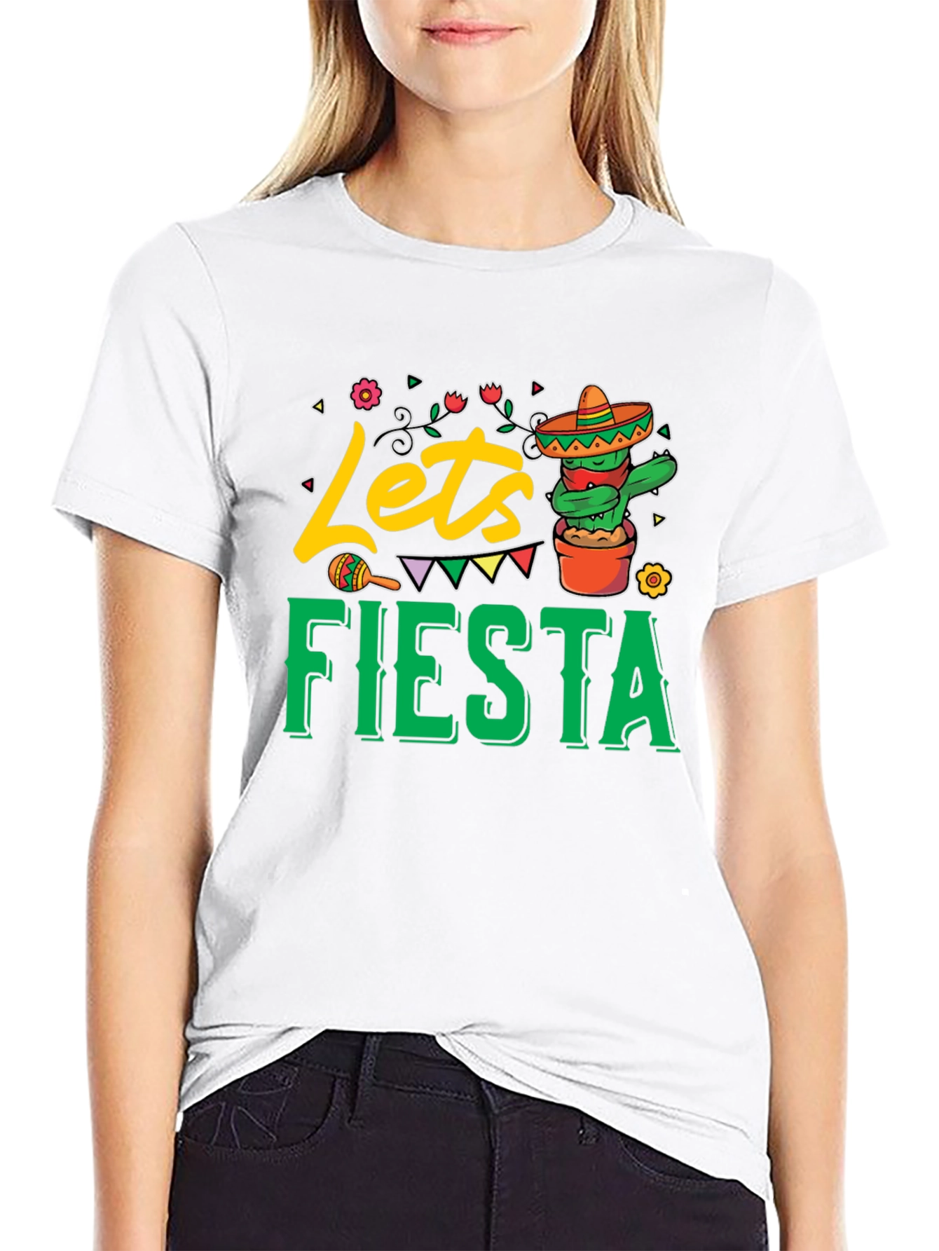 Black Let's Fiesta Black Graphic T-Shirt view 9