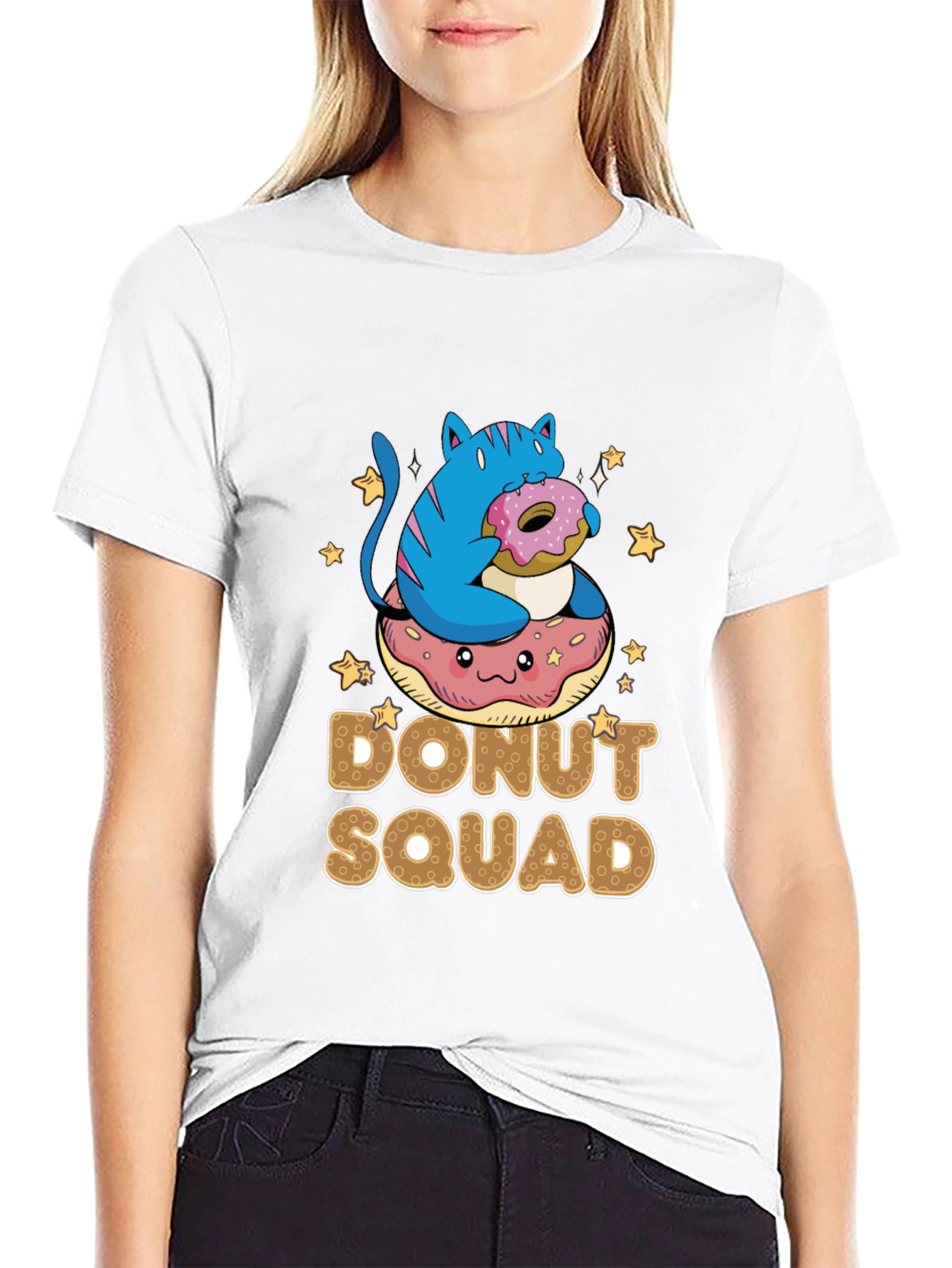 Black Donut Squad T-Shirt - Cat & Donut Graphic Tee view 9