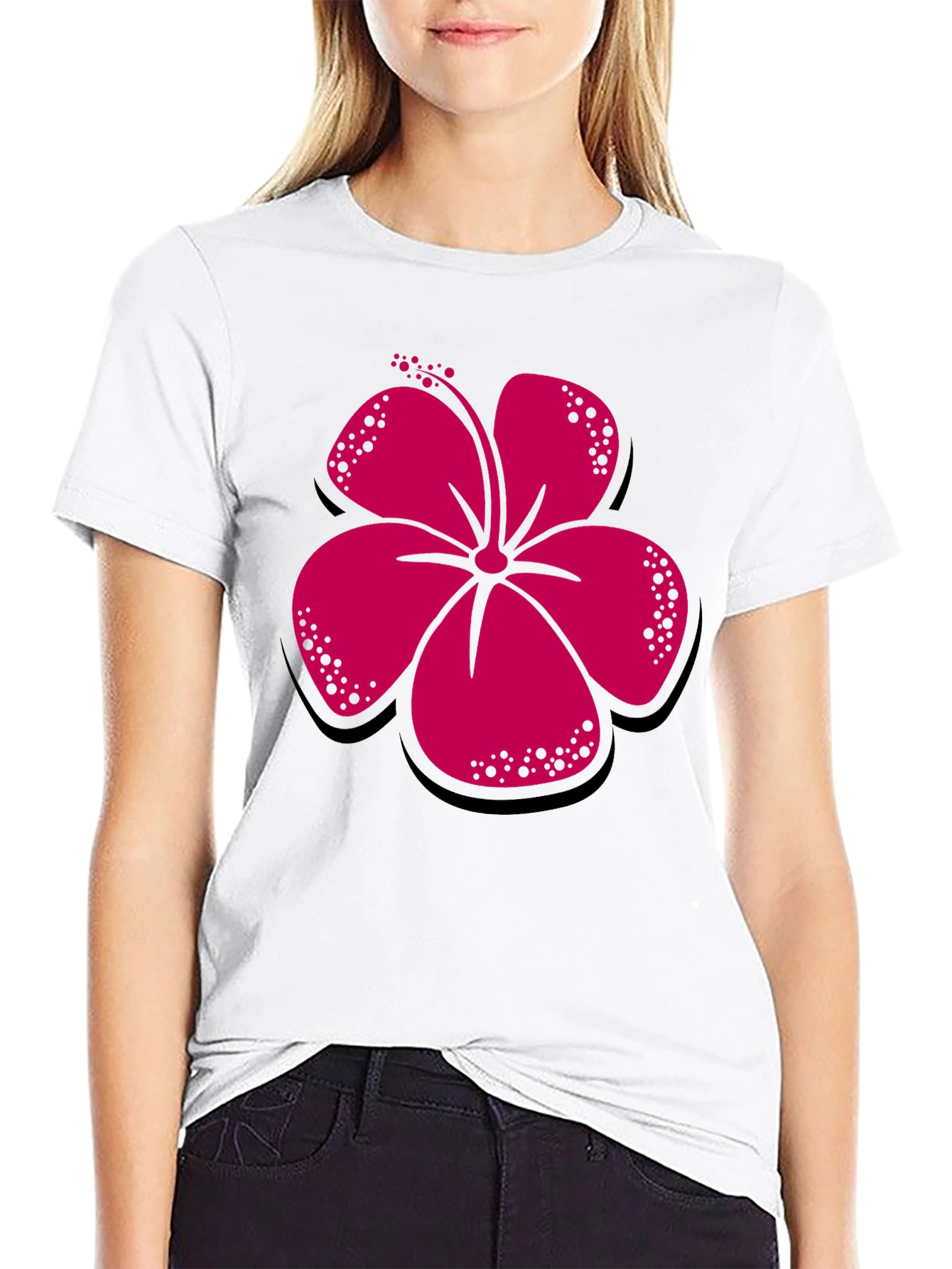 Black Hibiscus Flower Graphic Tee - Casual Black T-Shirt view 9