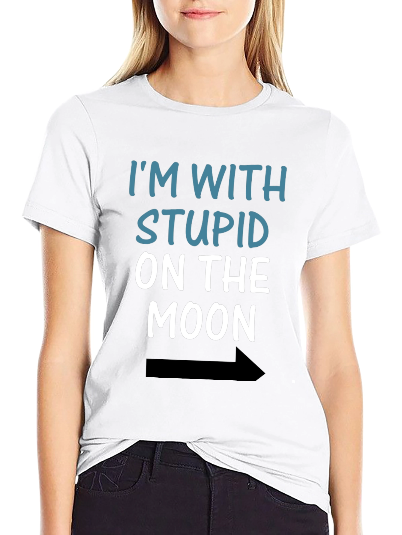 Black I'm With Stupid On The Moon Funny Black T-Shirt view 9