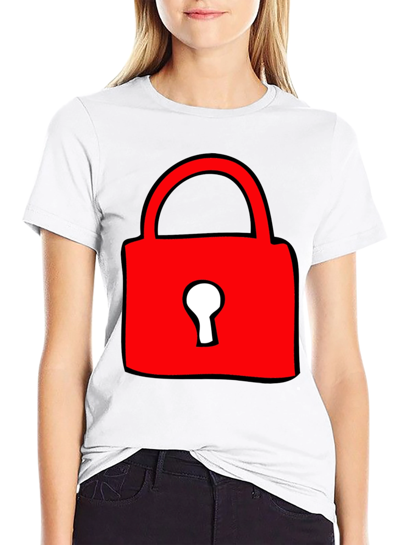 Black Red Lock Graphic T-Shirt - Casual Cotton Tee view 9