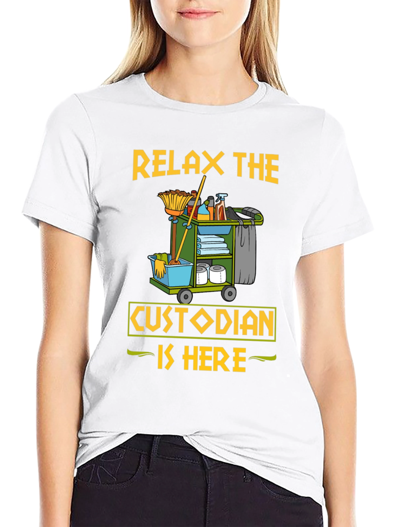 Black Relax The Custodian Is Here Funny T-Shirt view 9