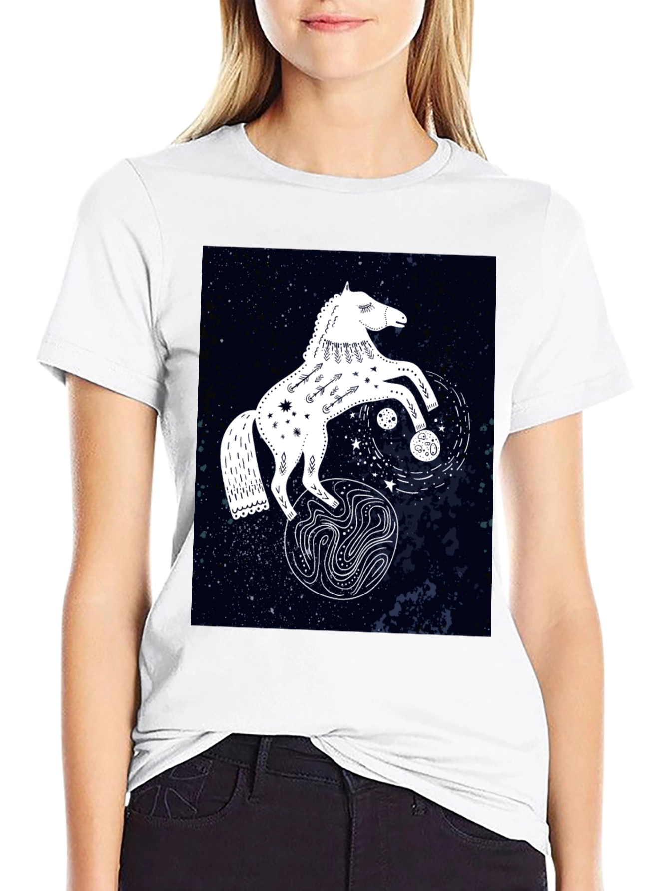 Black Celestial Horse Graphic Tee - Black view 9