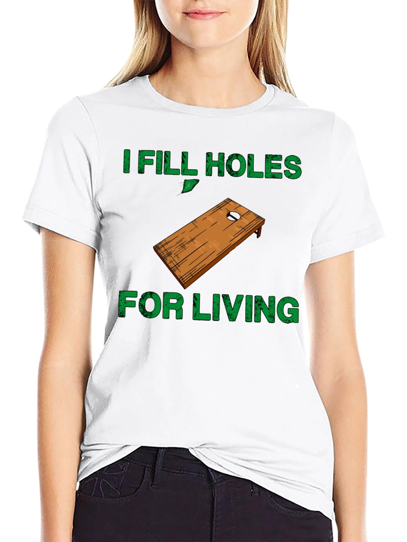 Black I Fill Holes For Living T-Shirt - Cornhole Player view 9
