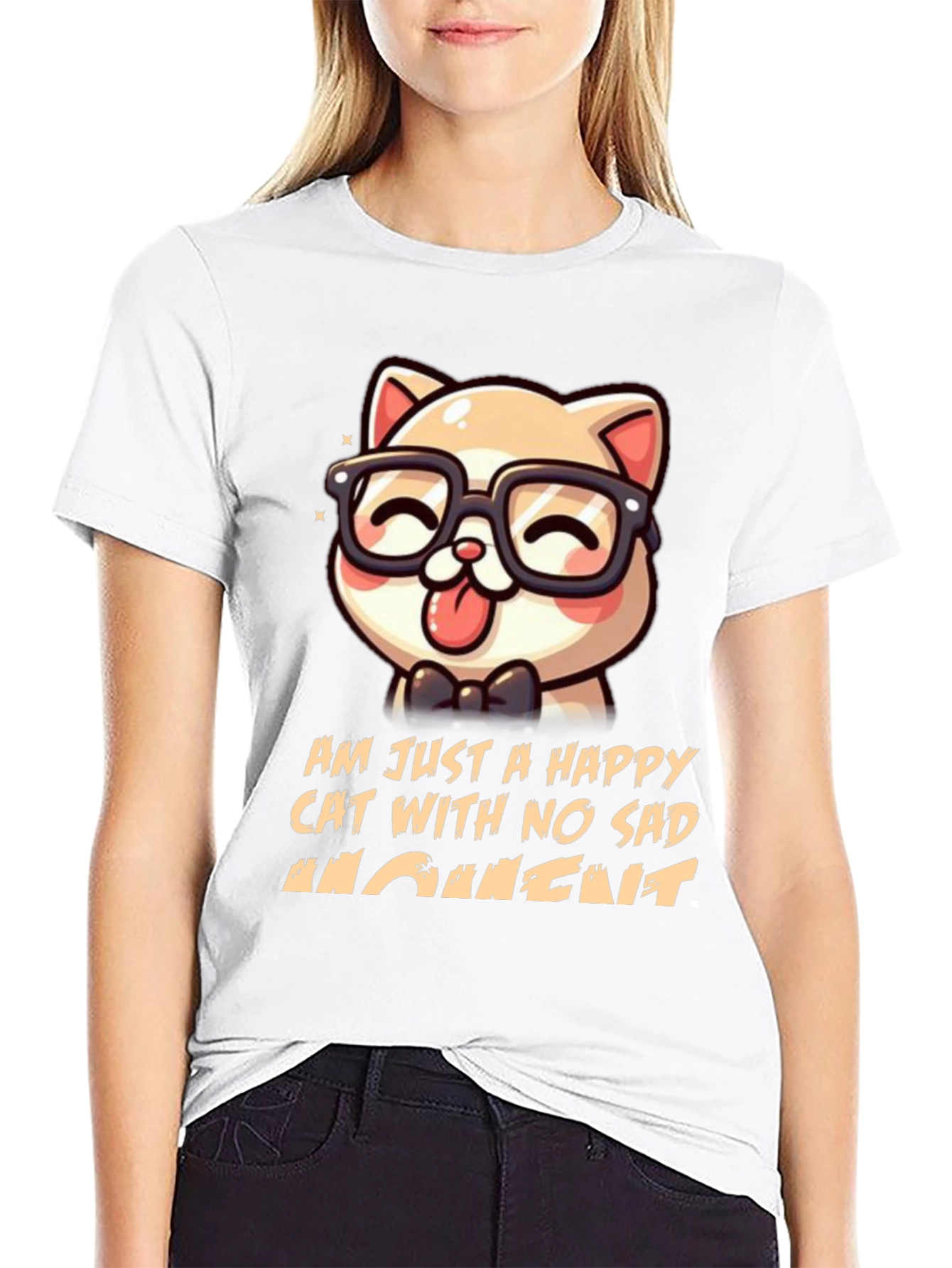 Black Happy Cat Graphic T-Shirt view 9